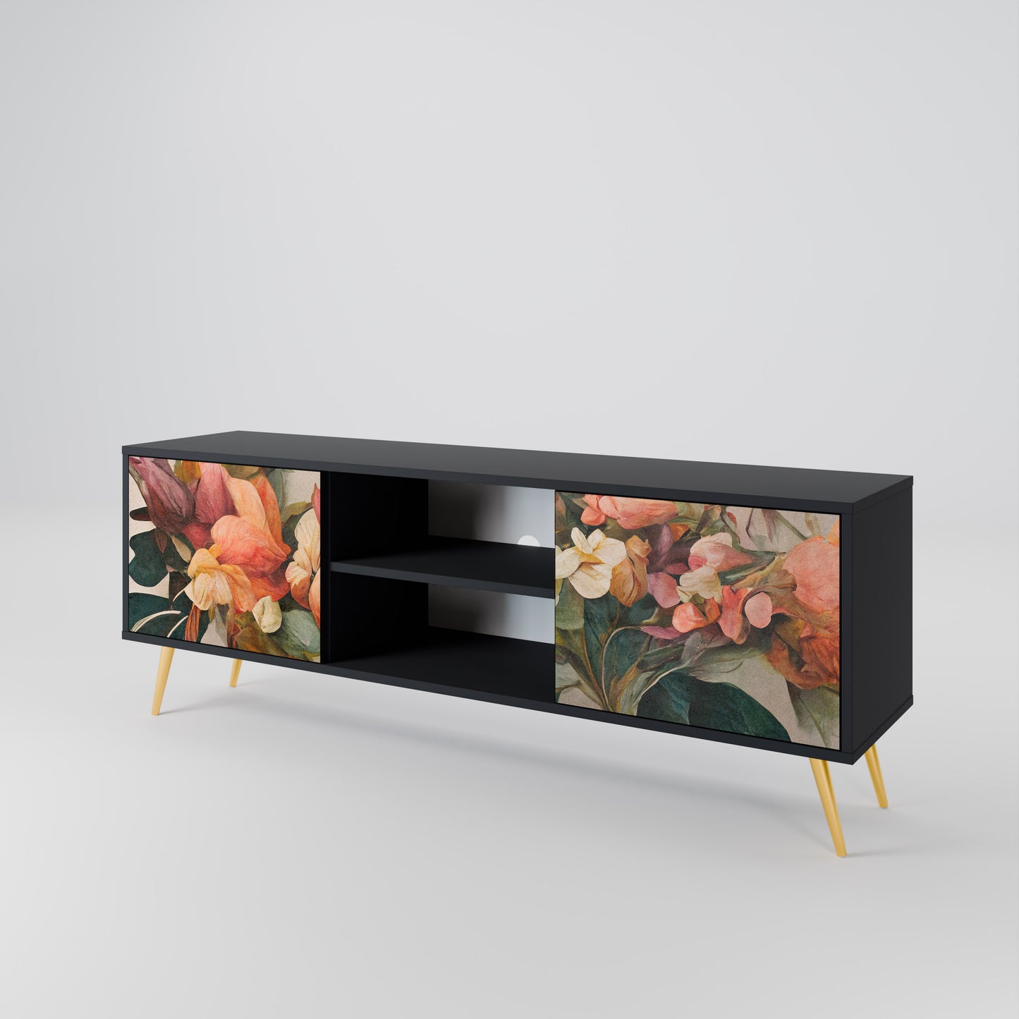 STYLISH BEAUTY 2-Door TV Stand in Black Finish