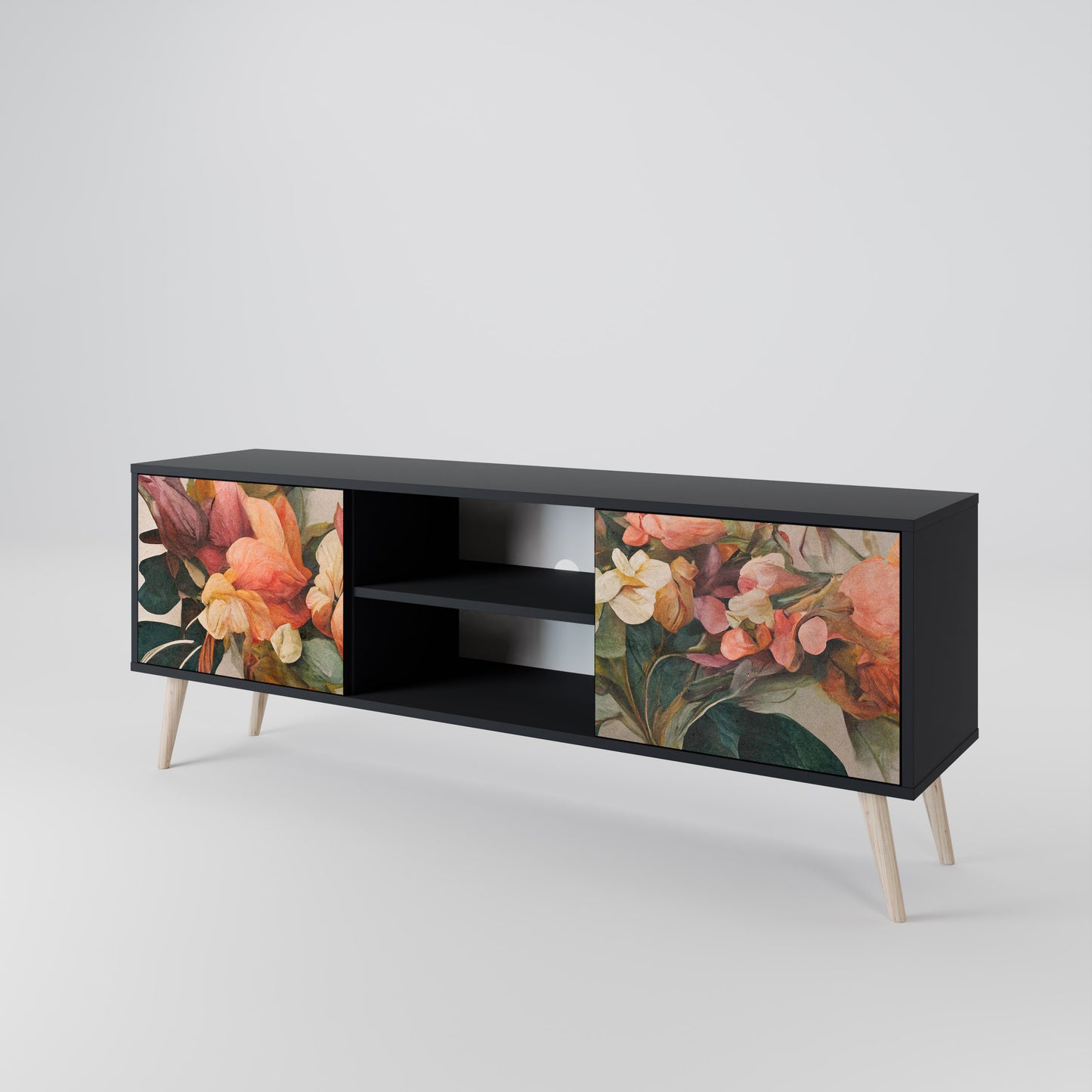 STYLISH BEAUTY 2-Door TV Stand in Black Finish