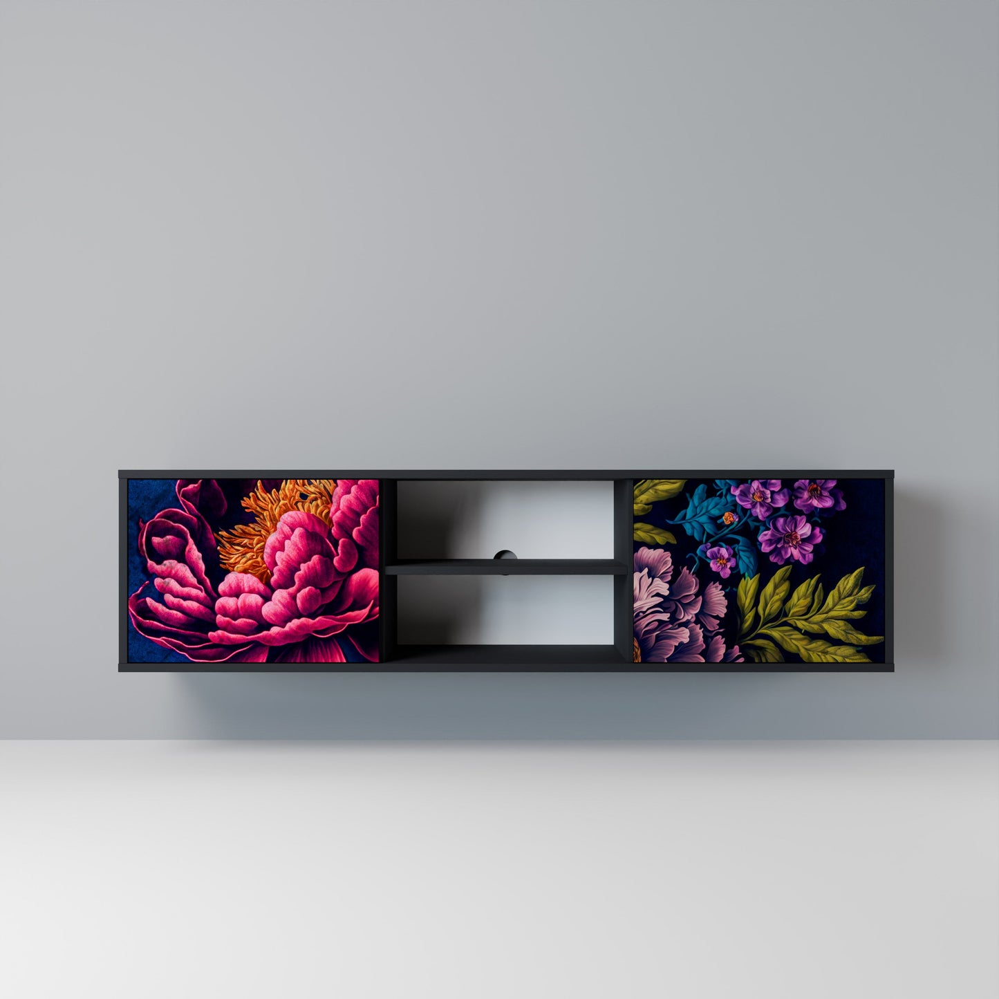 BLOOMING ELEGANCE 2-dörrars TV-bänk i svart finish