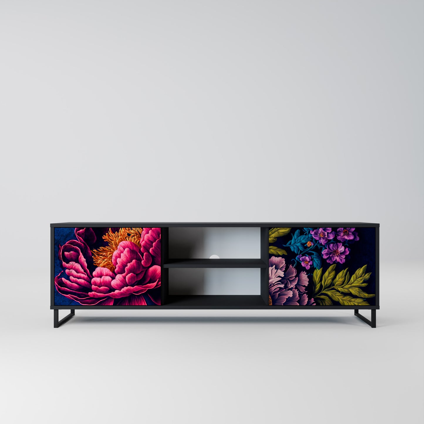 BLOOMING ELEGANCE 2-dörrars TV-bänk i svart finish