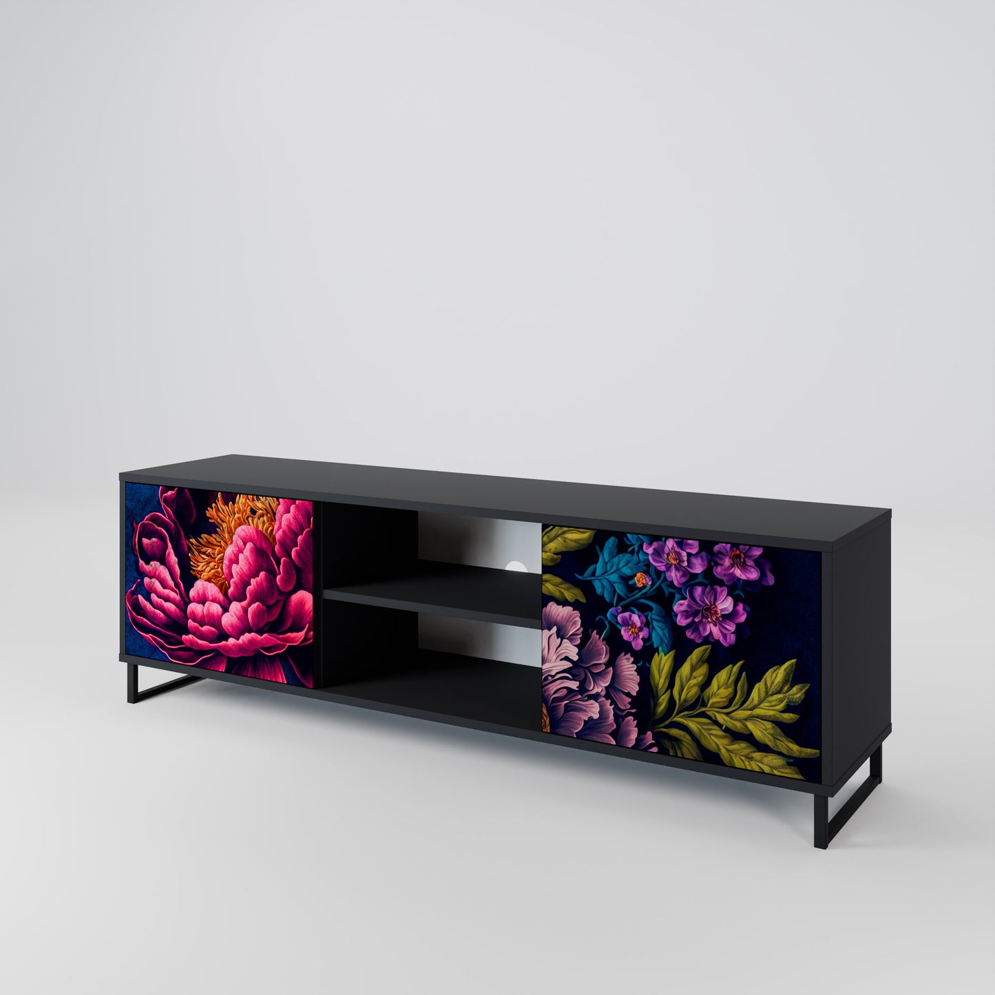 BLOOMING ELEGANCE 2-dörrars TV-bänk i svart finish