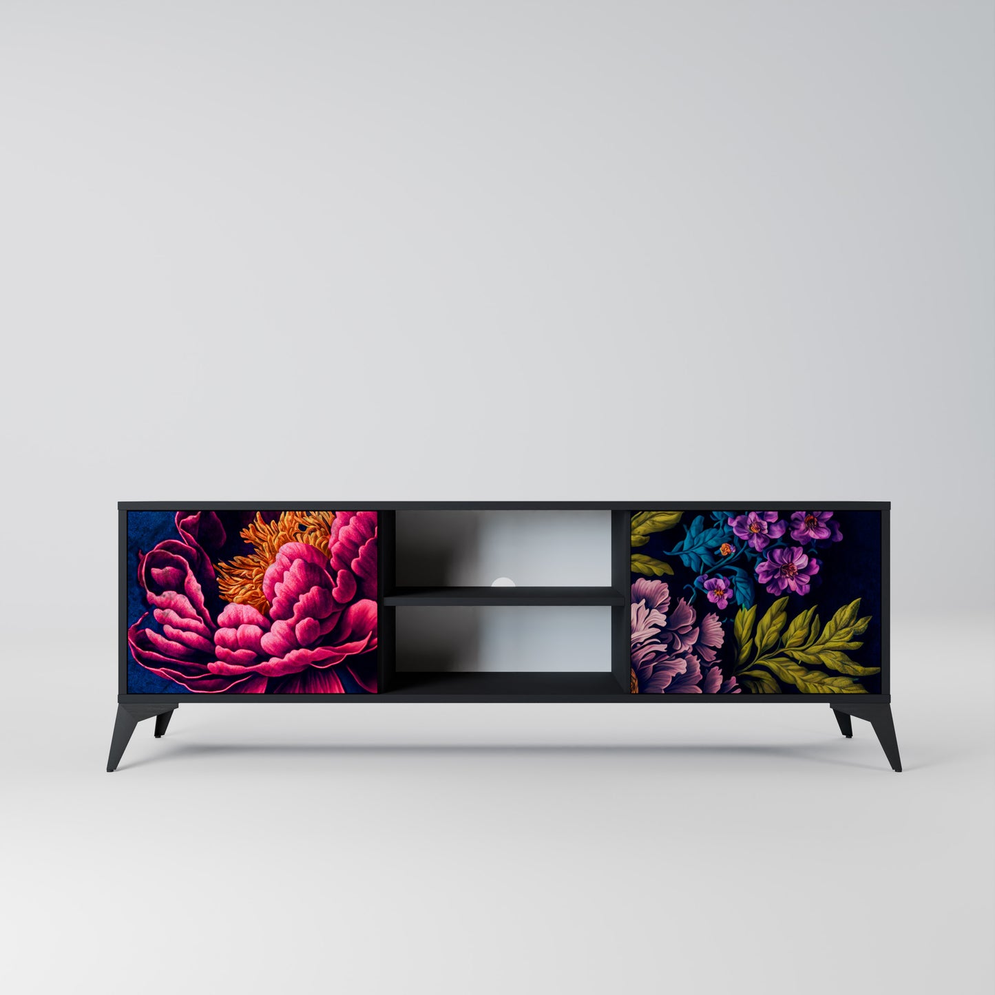 BLOOMING ELEGANCE 2-dörrars TV-bänk i svart finish