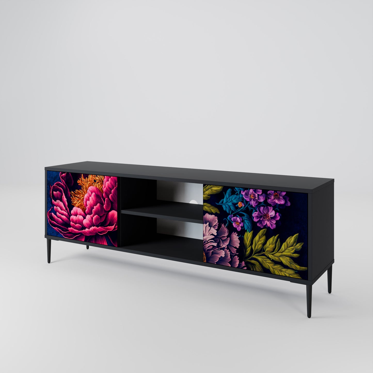 BLOOMING ELEGANCE 2-dörrars TV-bänk i svart finish