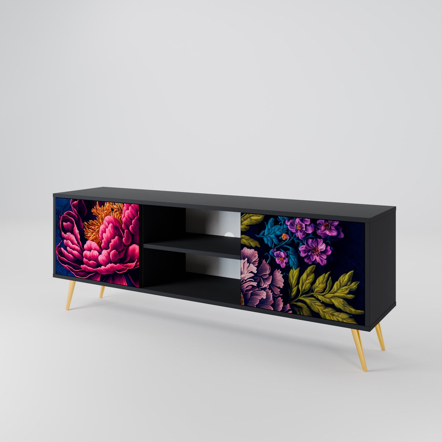 BLOOMING ELEGANCE 2-dörrars TV-bänk i svart finish