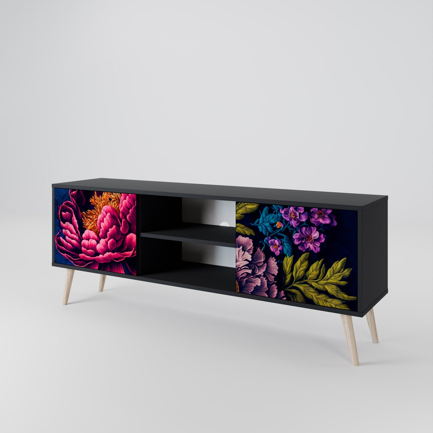 BLOOMING ELEGANCE 2-dörrars TV-bänk i svart finish
