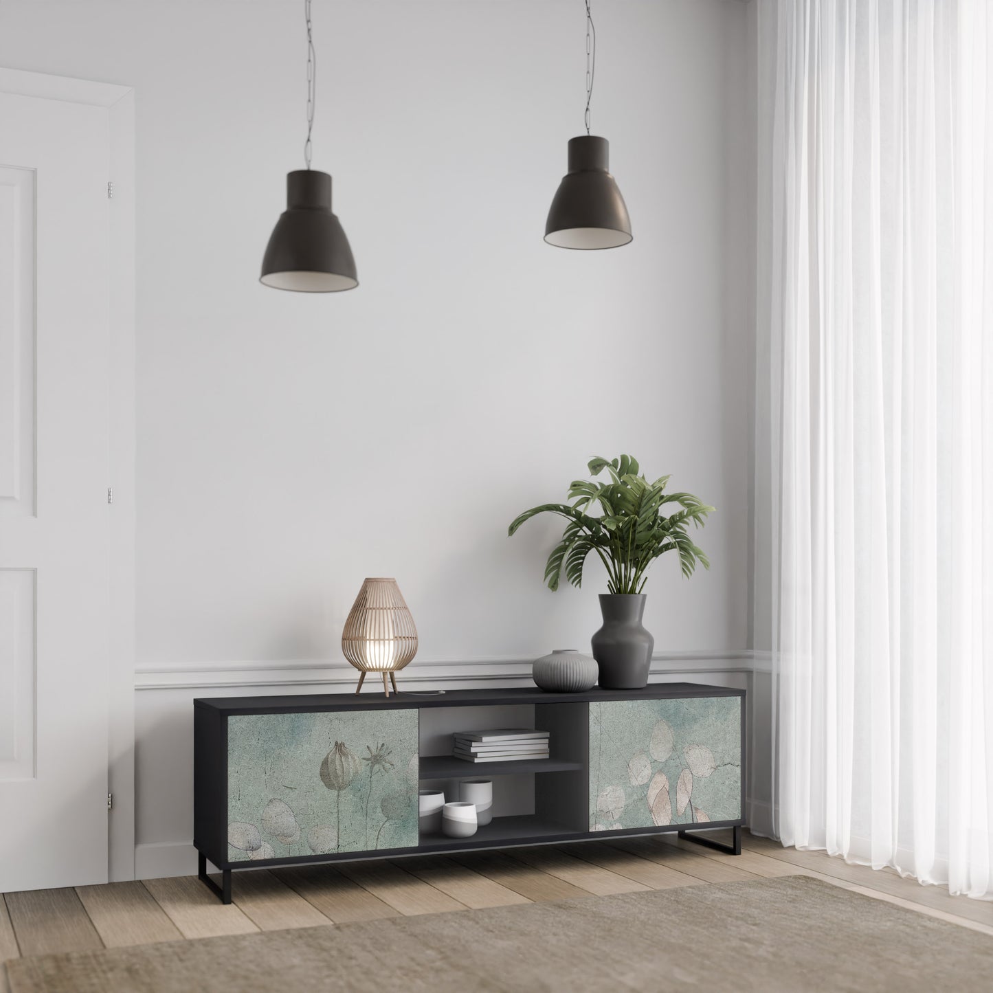 NIGHT LADY 2-Door TV Stand in Black Finish