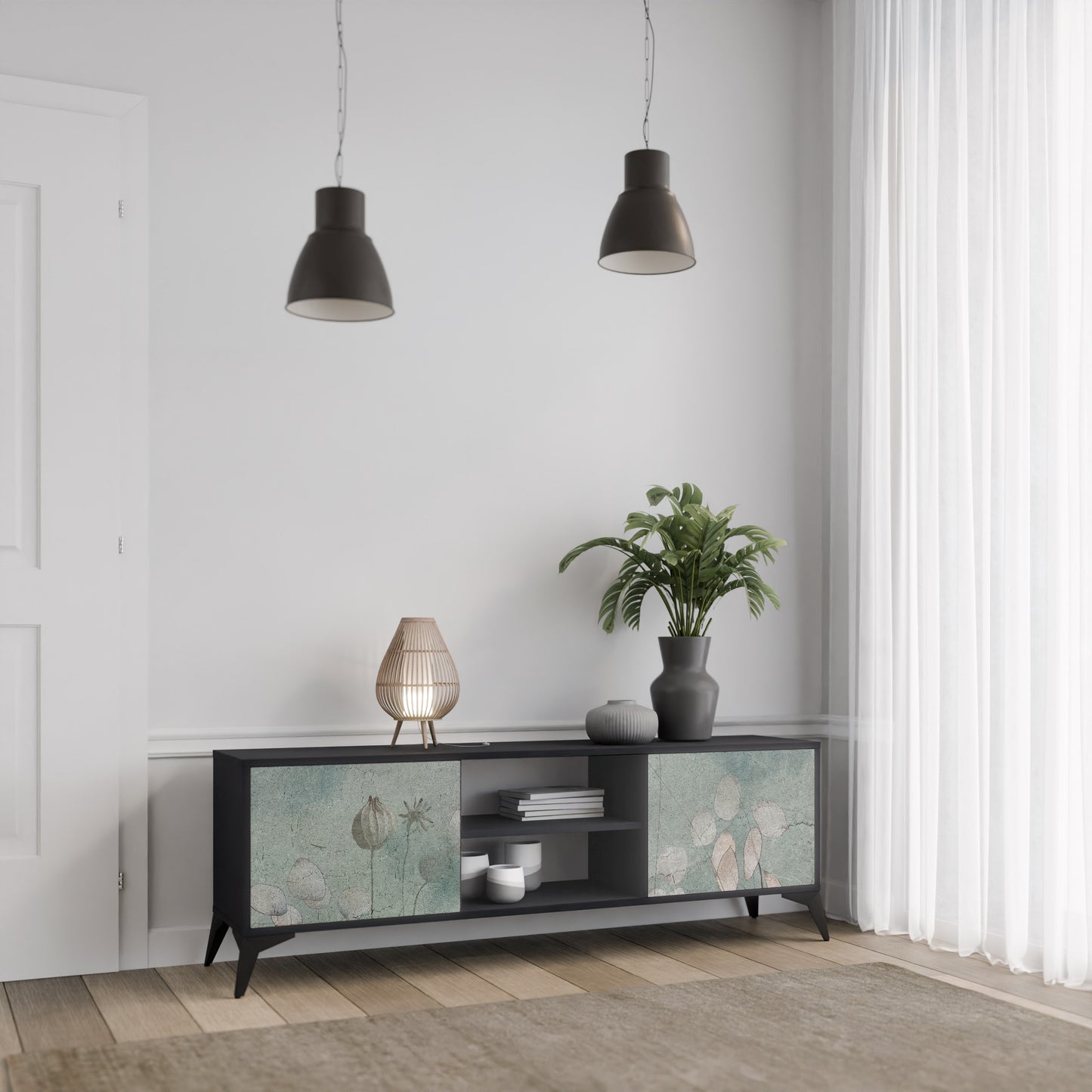 NIGHT LADY 2-Door TV Stand in Black Finish