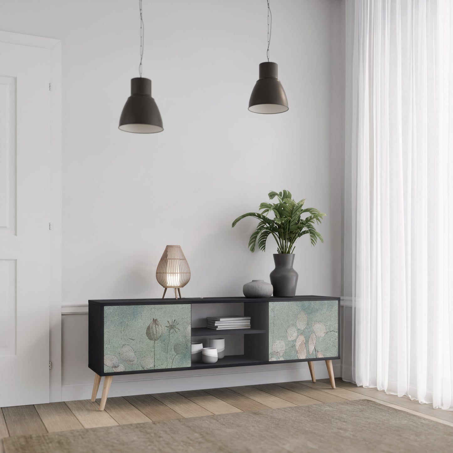 NIGHT LADY 2-Door TV Stand in Black Finish