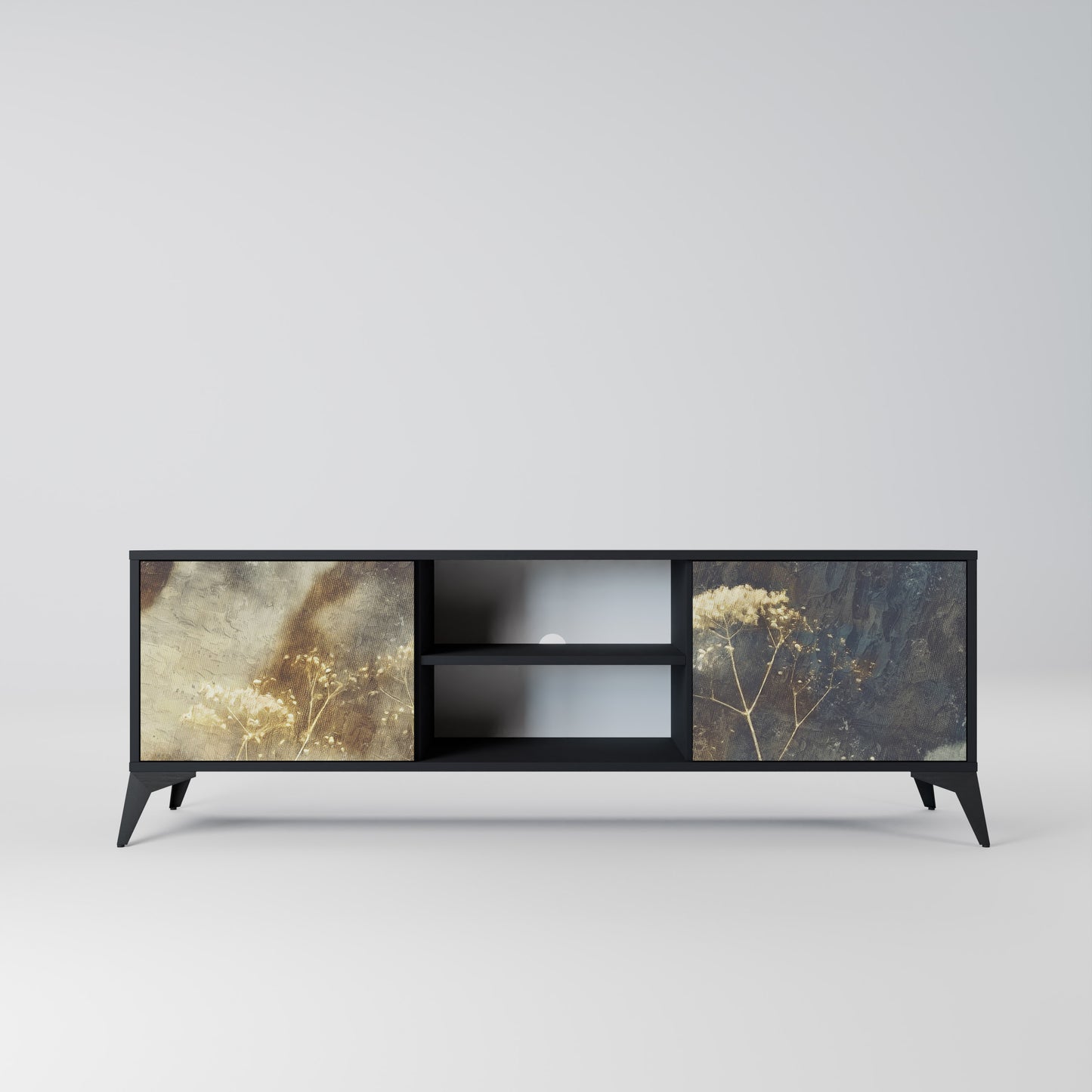 GENTLE POWER 2-Door TV Stand in Black Finish