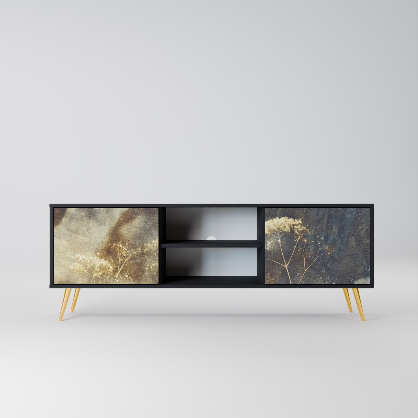 GENTLE POWER 2-Door TV Stand in Black Finish