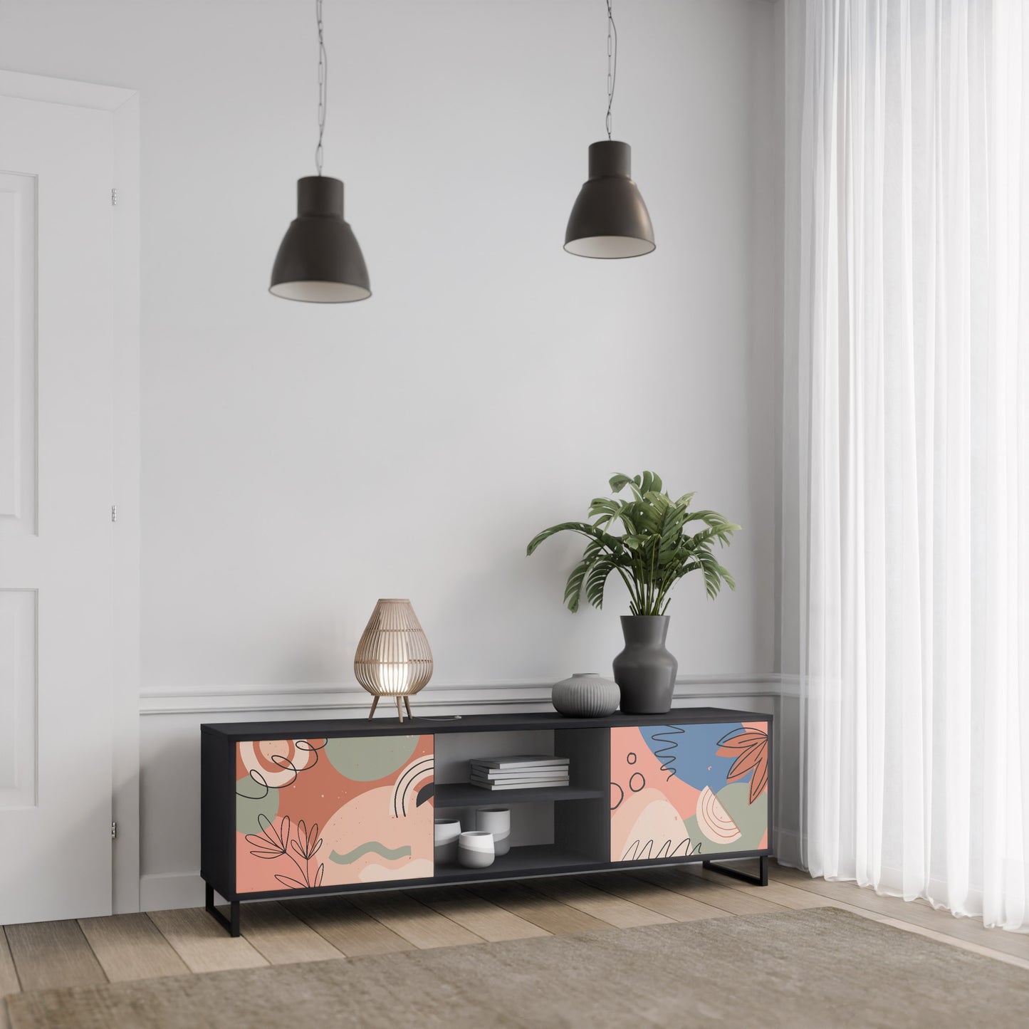 PASTEL DESTINY 2-Door TV Stand in Black Finish