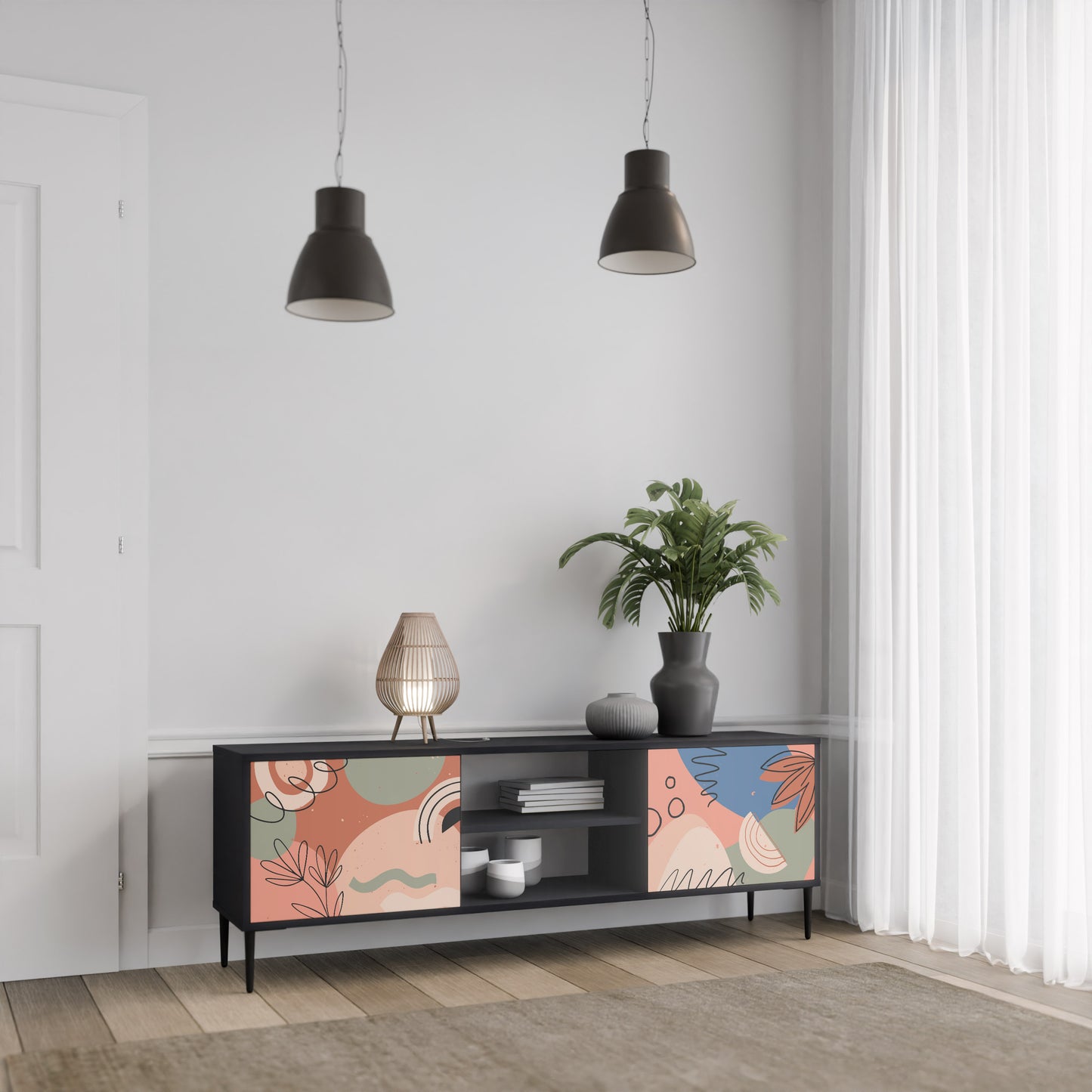PASTEL DESTINY 2-Door TV Stand in Black Finish