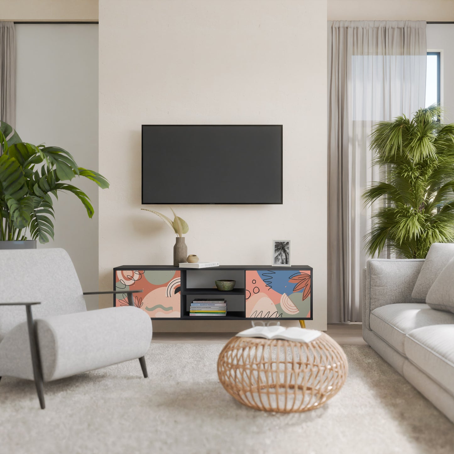 PASTEL DESTINY 2-Door TV Stand in Black Finish