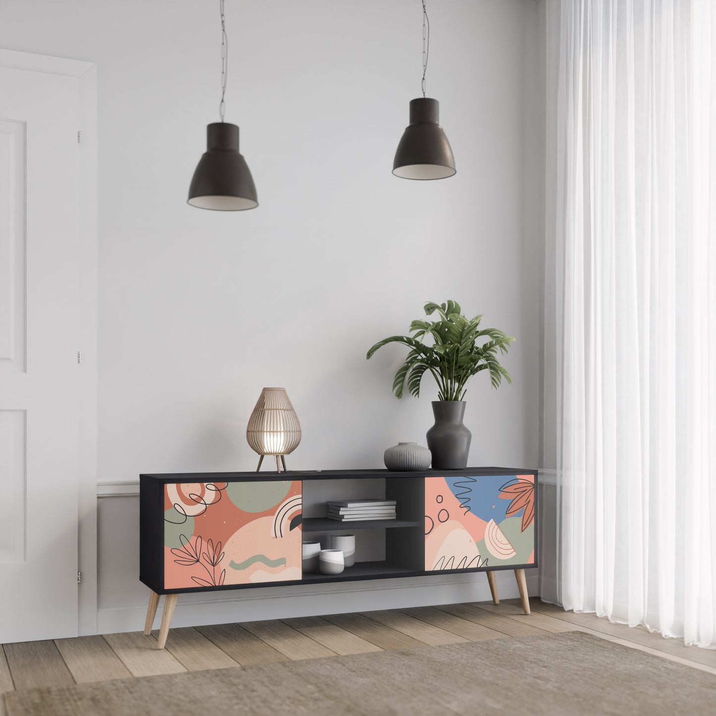 PASTEL DESTINY 2-Door TV Stand in Black Finish