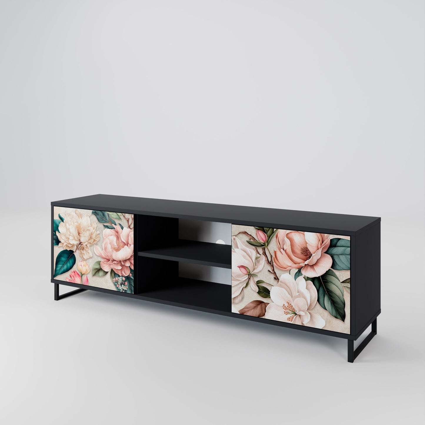 FLORAL GRACE 2-dörrars TV-bänk i svart finish