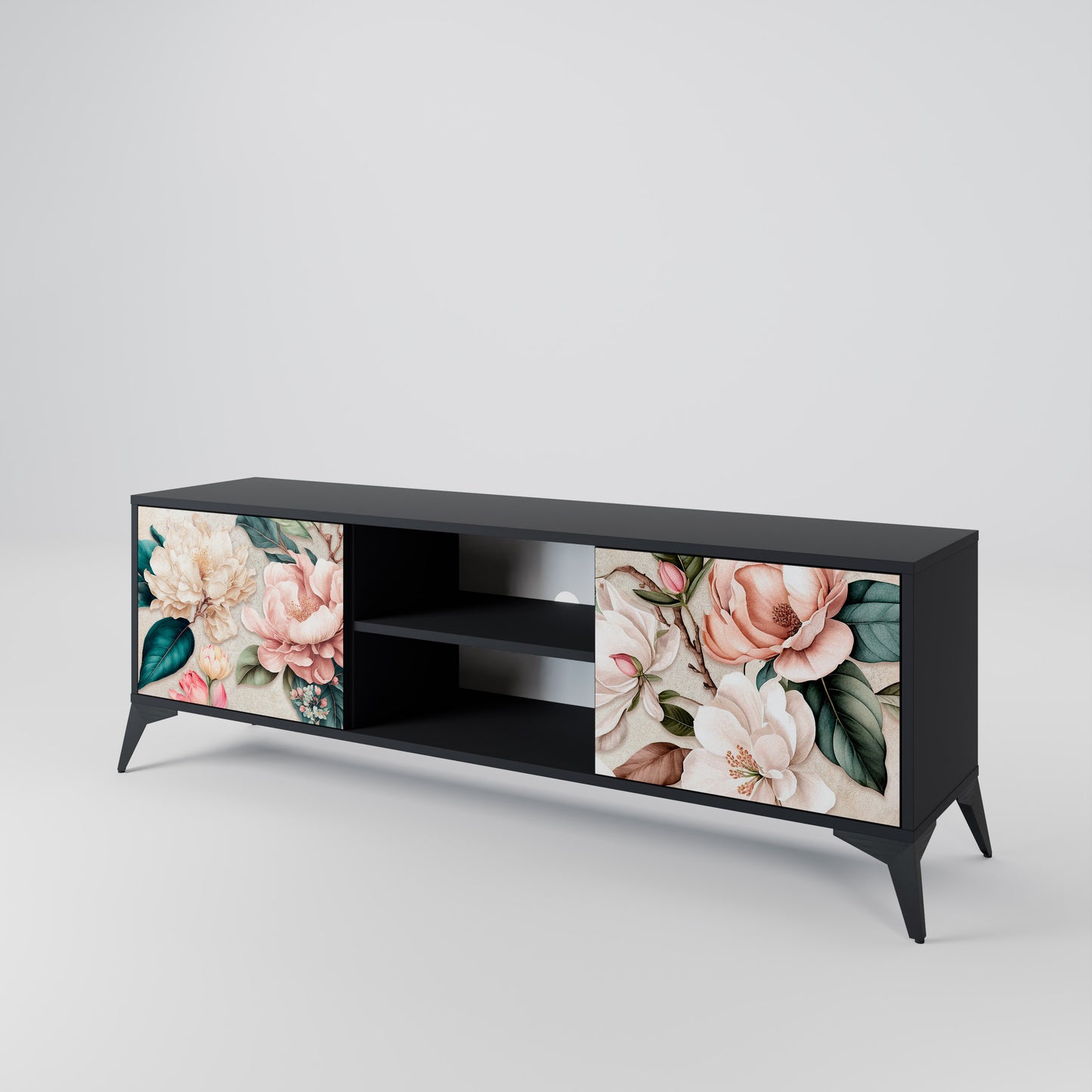 FLORAL GRACE 2-dörrars TV-bänk i svart finish