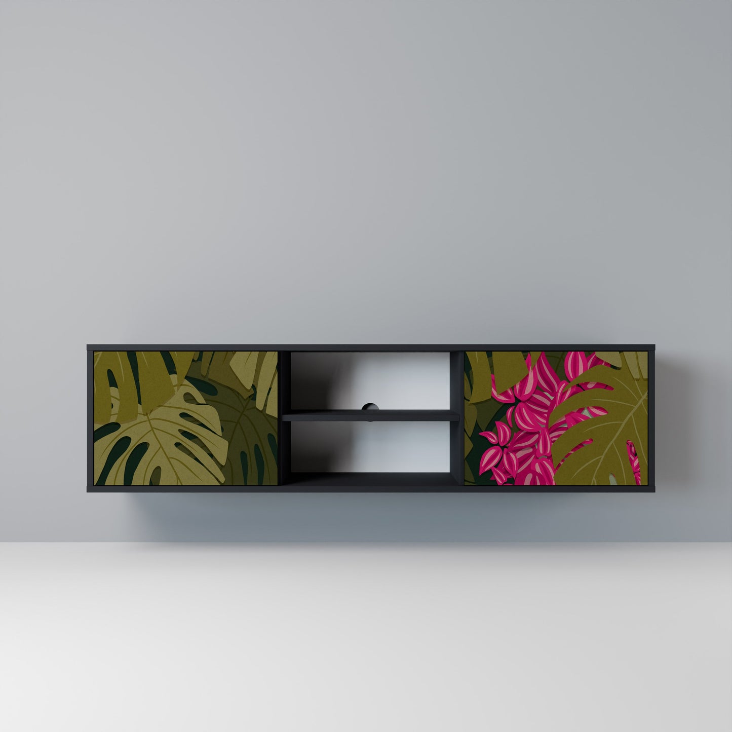TROPICAL BEAUTY TV-bänk med 2 dörrar i svart finish