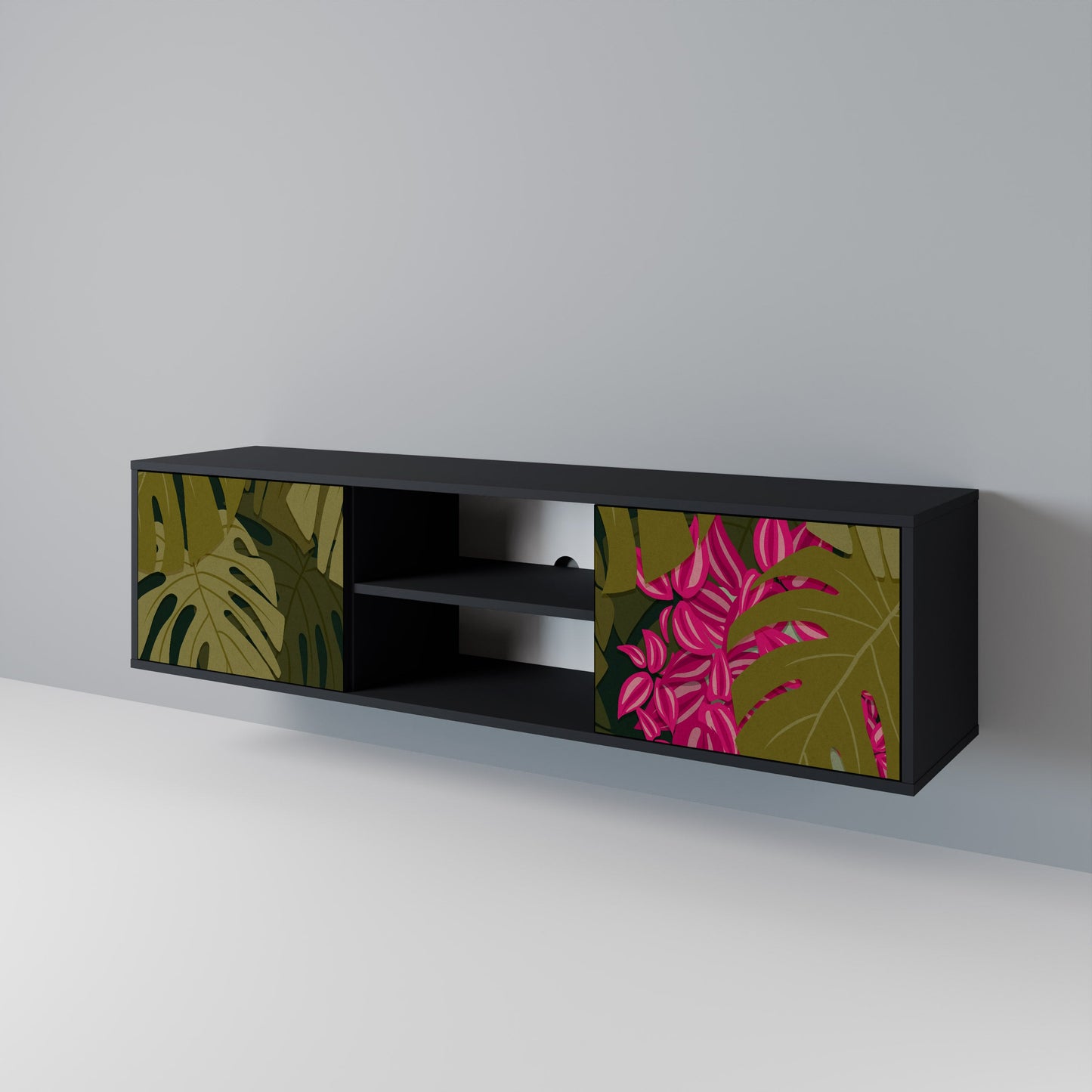 TROPICAL BEAUTY TV-bänk med 2 dörrar i svart finish
