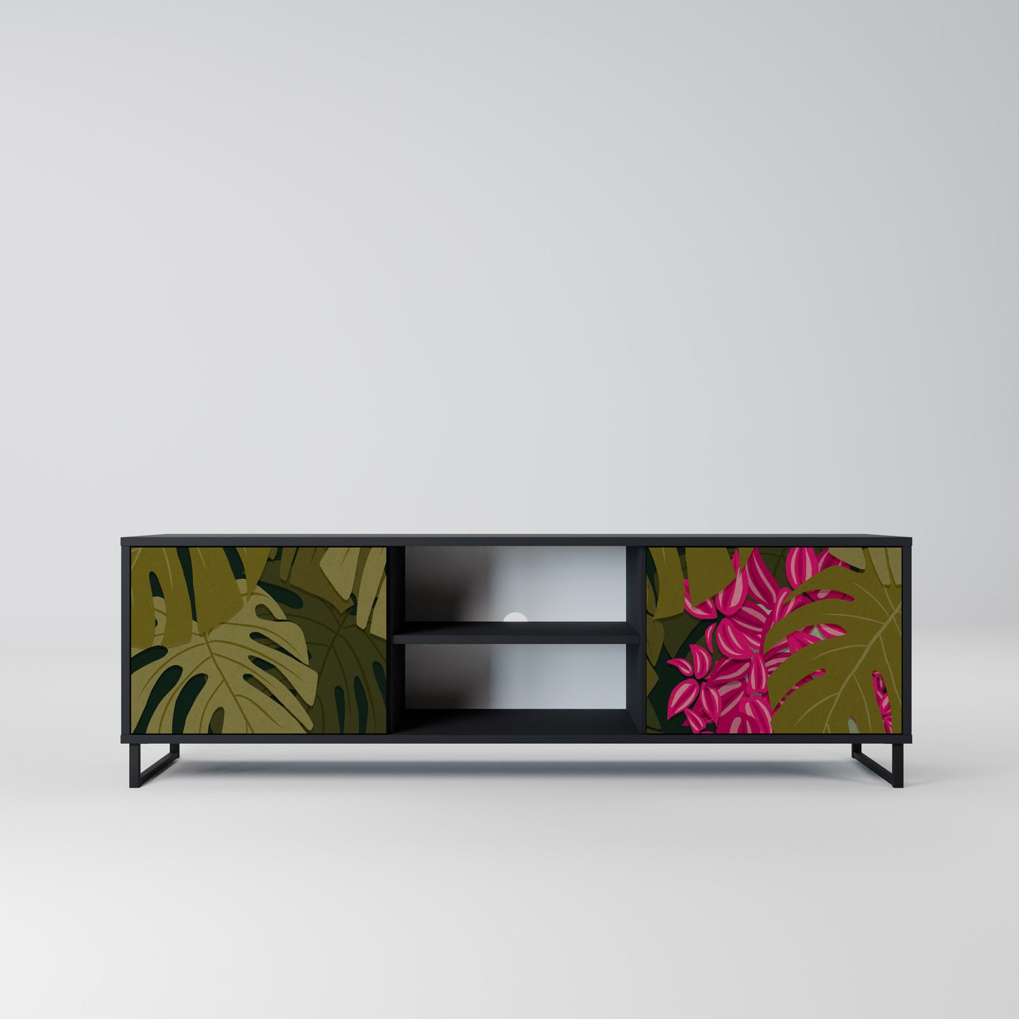 TROPICAL BEAUTY TV-bänk med 2 dörrar i svart finish