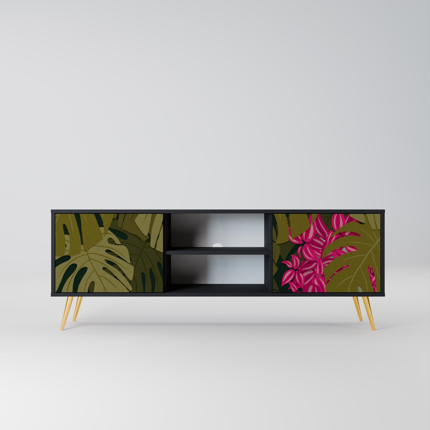 TROPICAL BEAUTY TV-bänk med 2 dörrar i svart finish