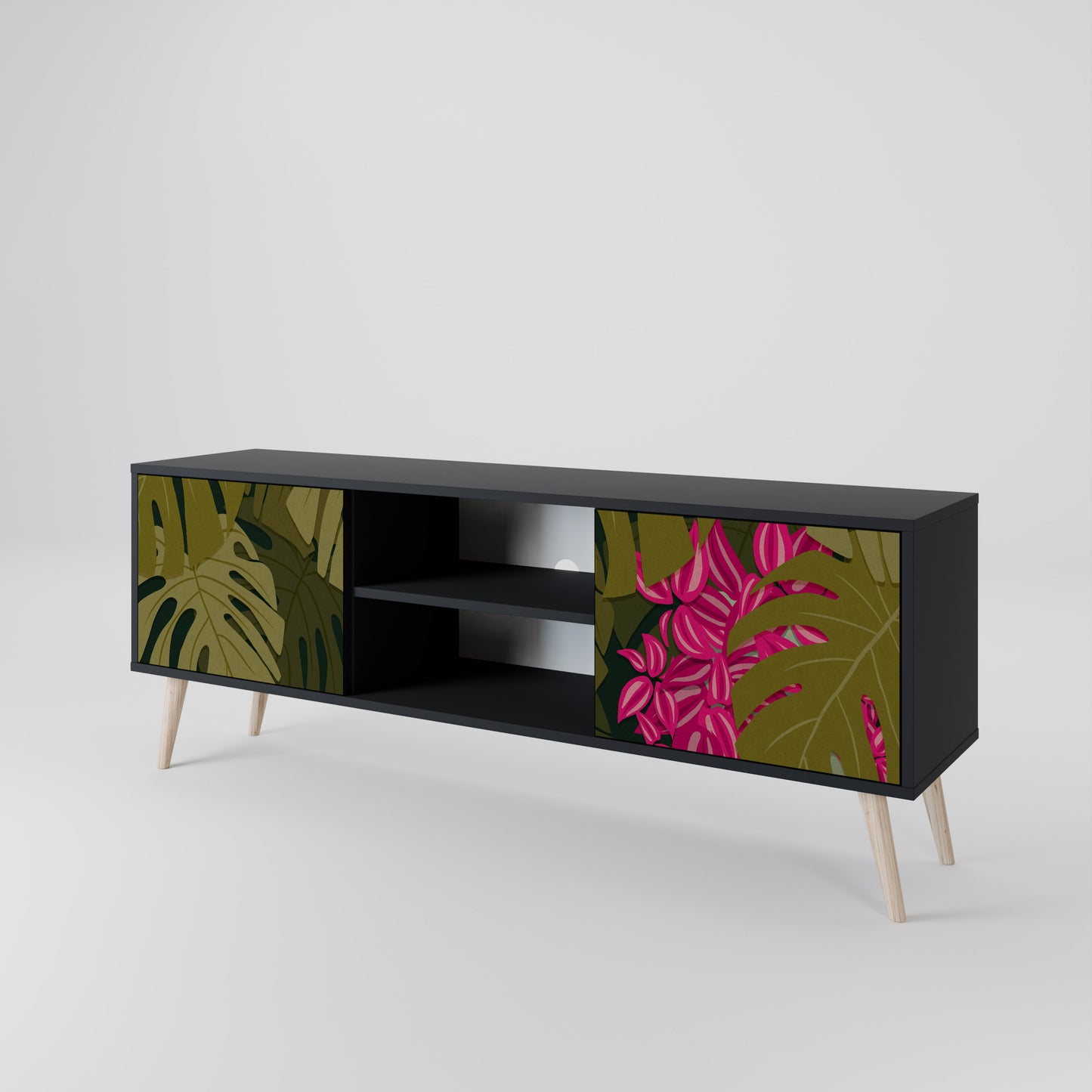 TROPICAL BEAUTY TV-bänk med 2 dörrar i svart finish