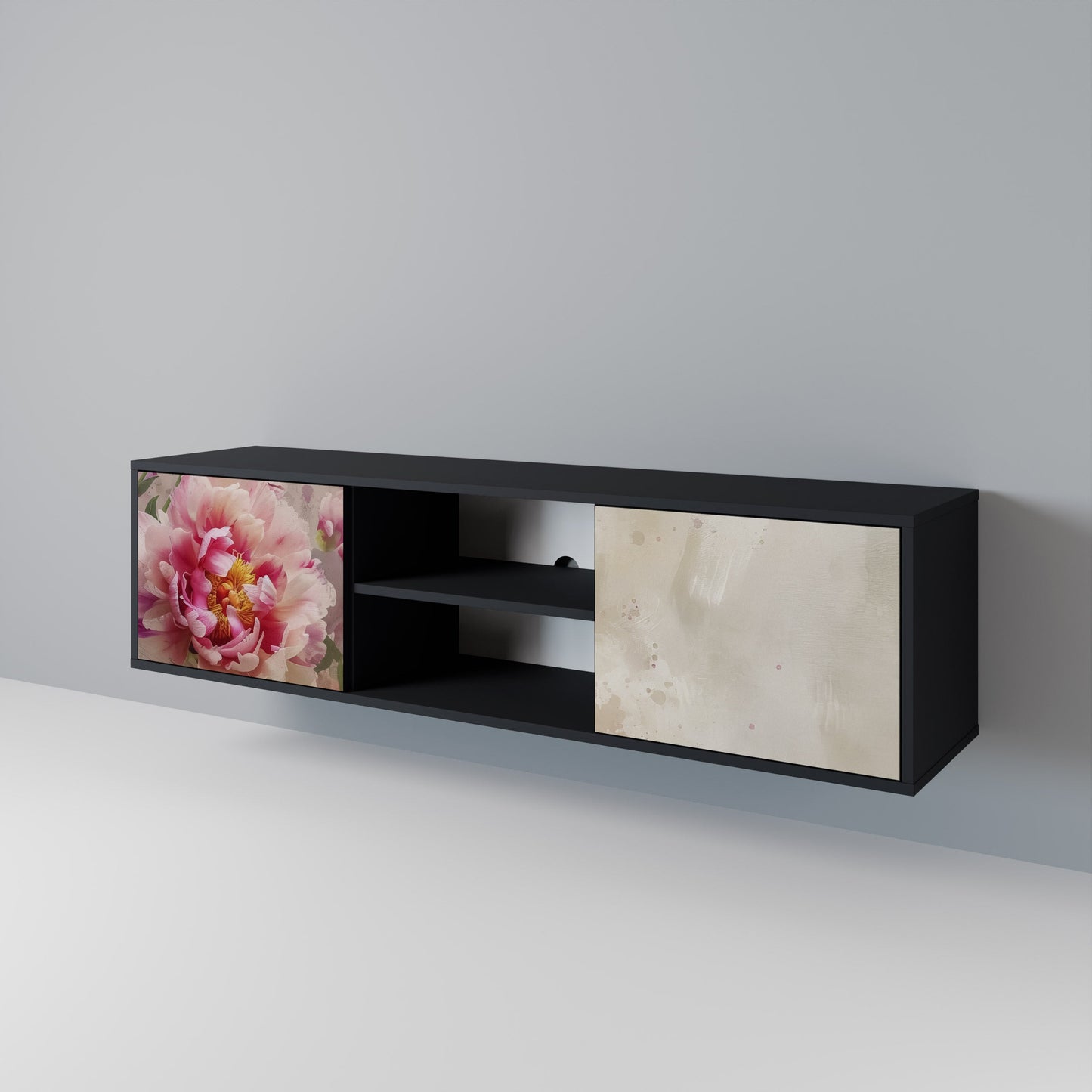 PEONY WHISPER 2-Door TV Stand in Black Finish