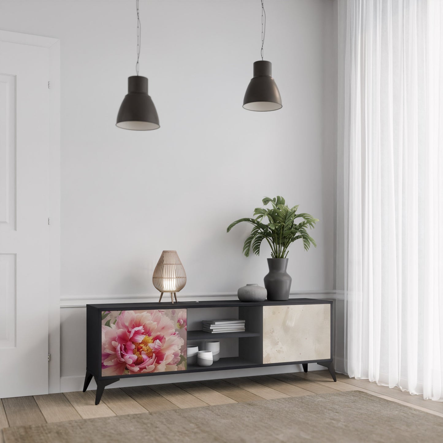 PEONY WHISPER 2-Door TV Stand in Black Finish