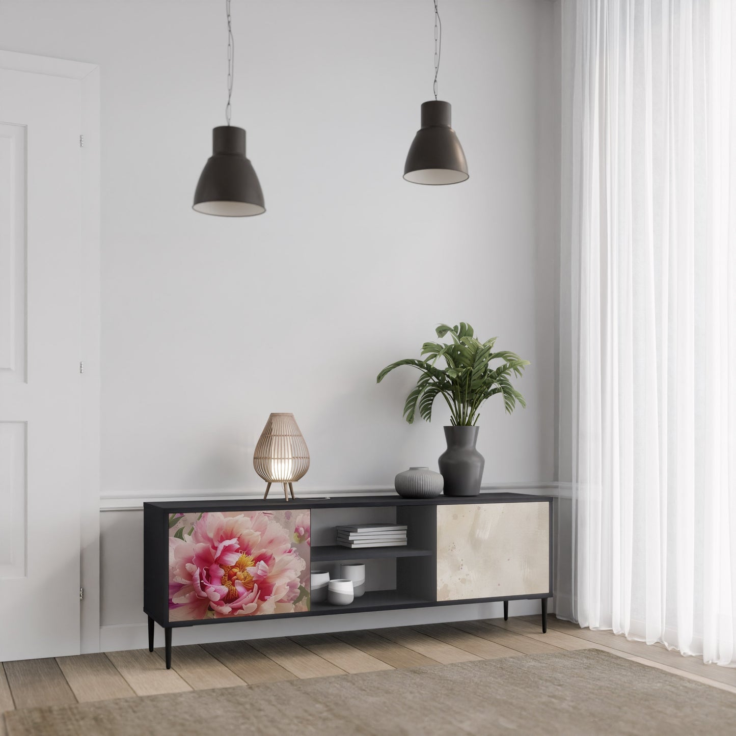 PEONY WHISPER 2-Door TV Stand in Black Finish