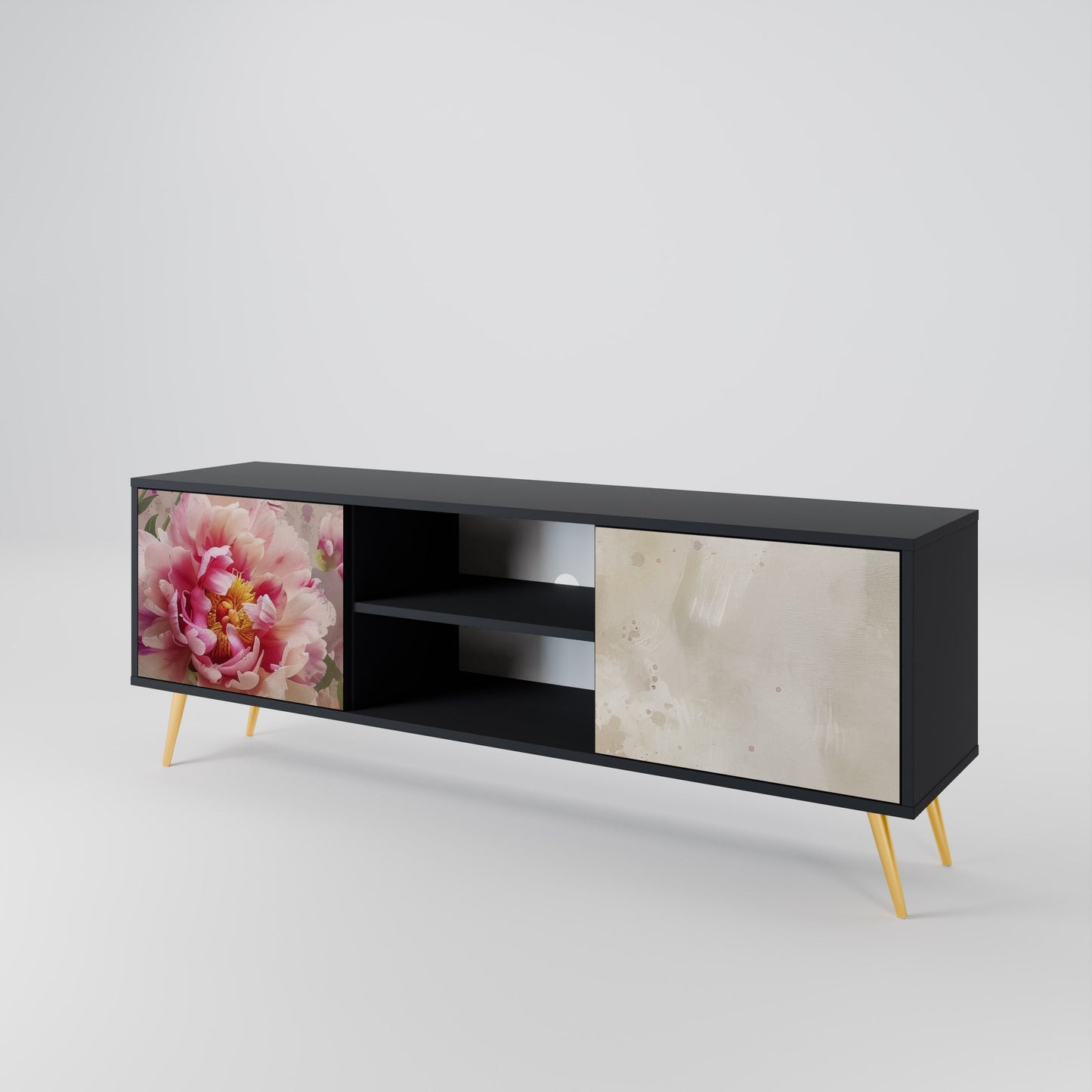 PEONY WHISPER 2-Door TV Stand in Black Finish