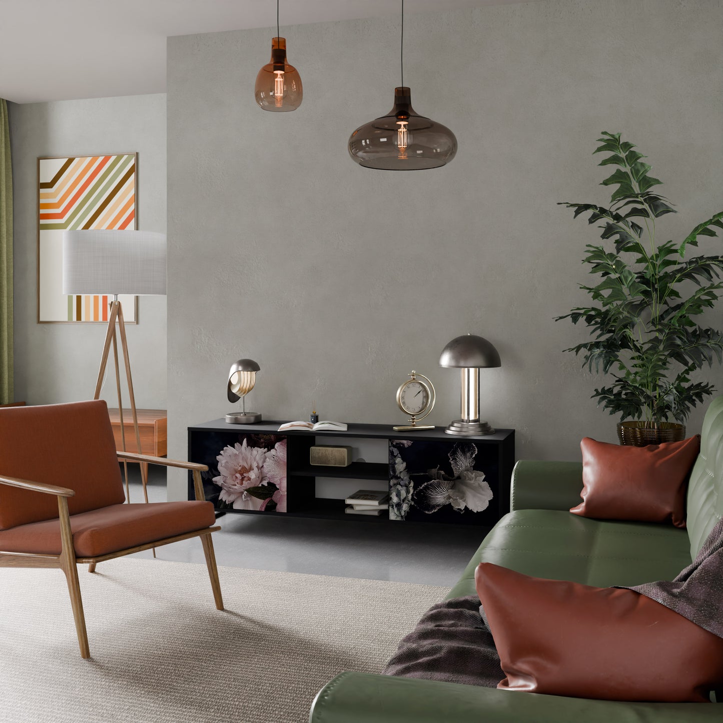 PURE BLOSSOM 2-dörrars TV-bänk i svart finish