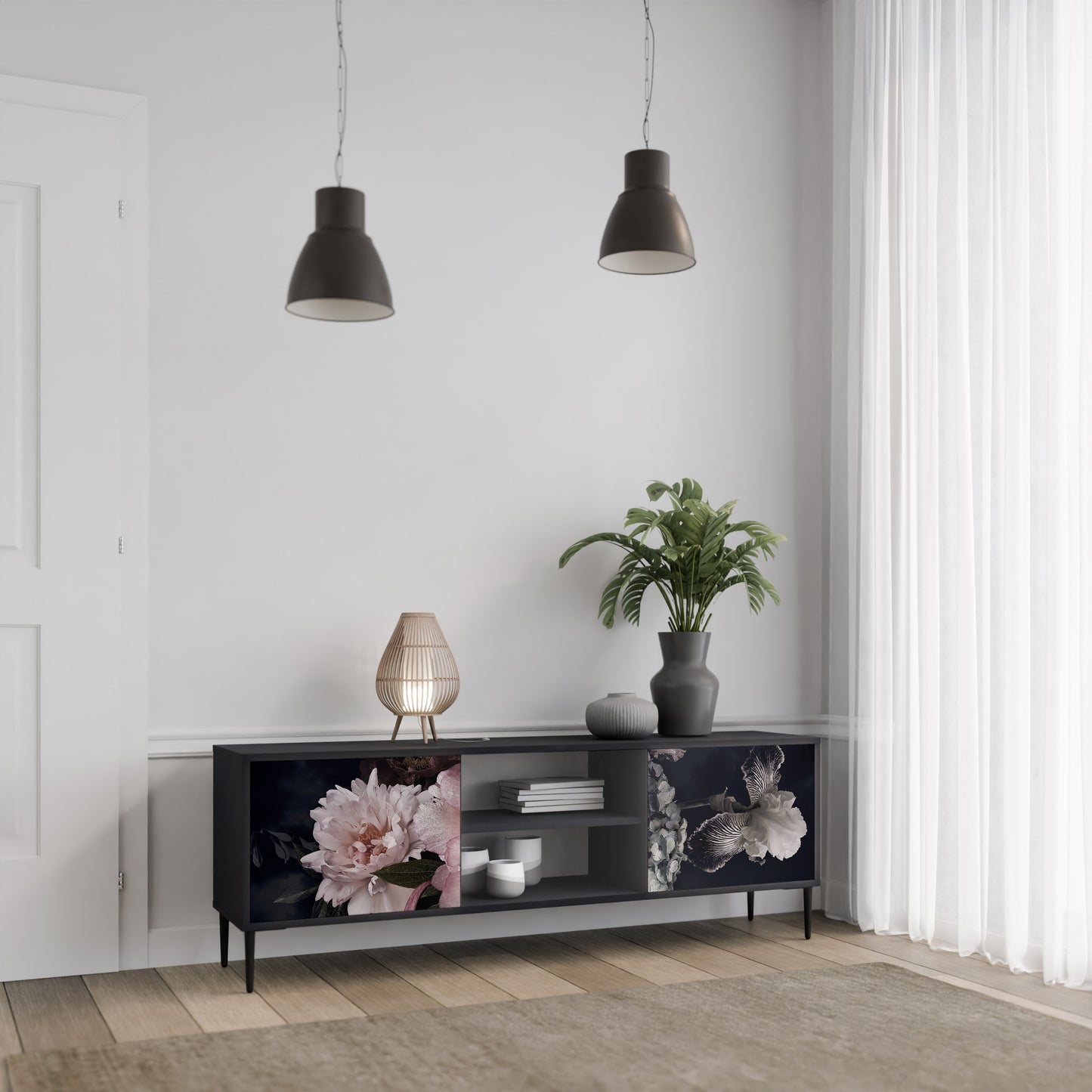 PURE BLOSSOM 2-dörrars TV-bänk i svart finish