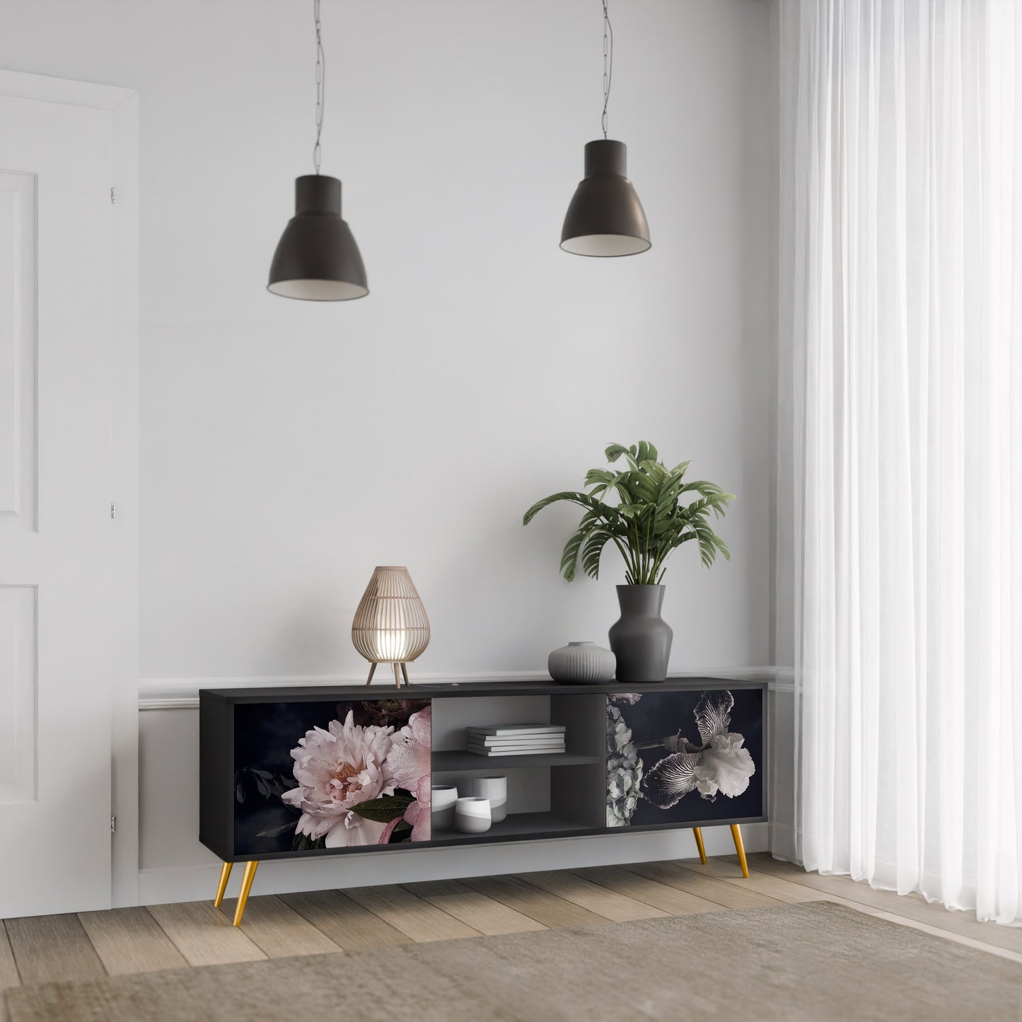 PURE BLOSSOM 2-dörrars TV-bänk i svart finish