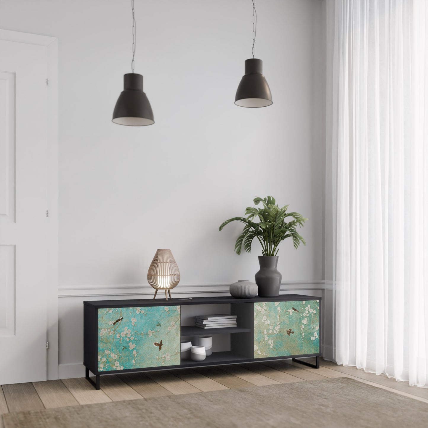 BLOOMING CHARM 2-dörrars TV-bänk i svart finish