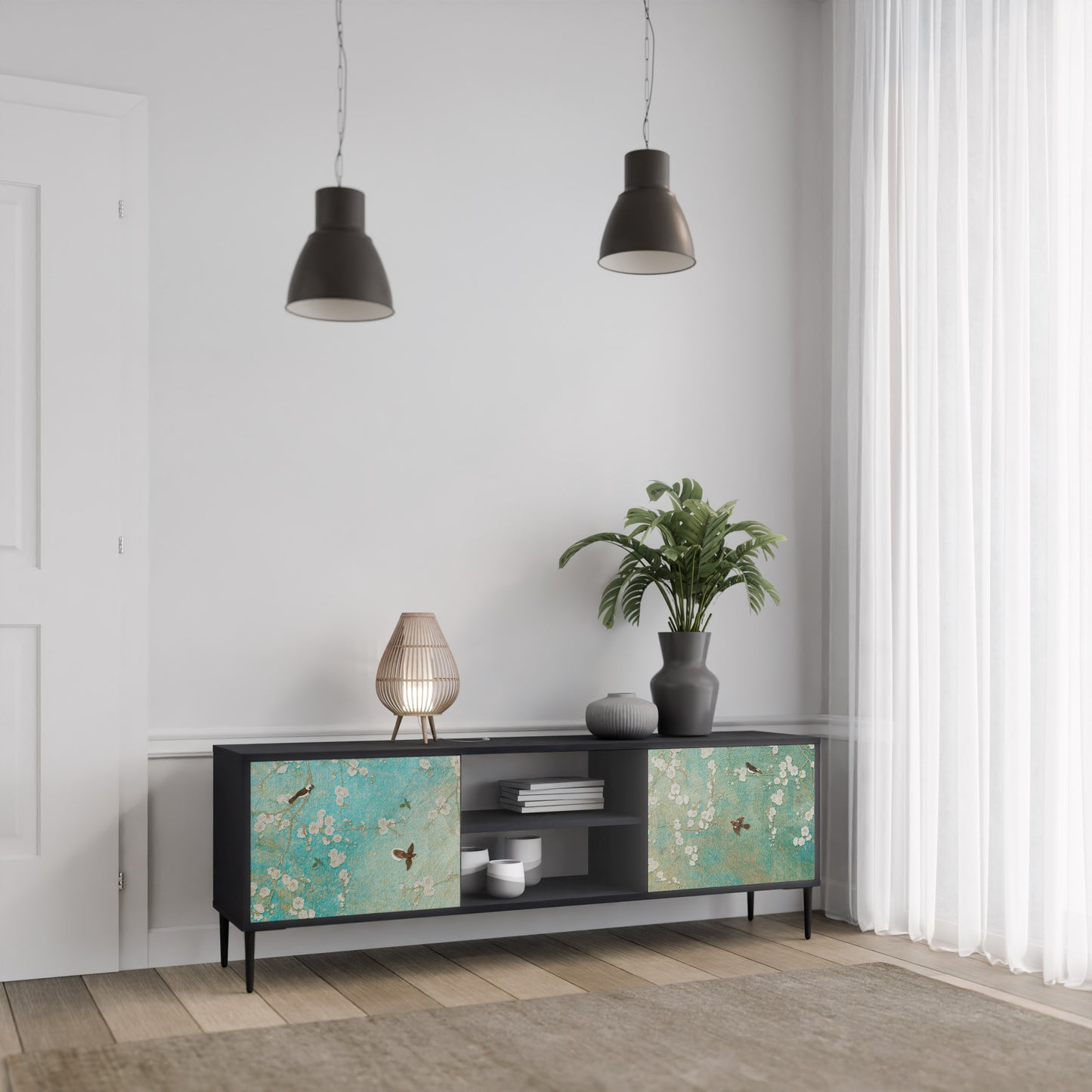BLOOMING CHARM 2-dörrars TV-bänk i svart finish