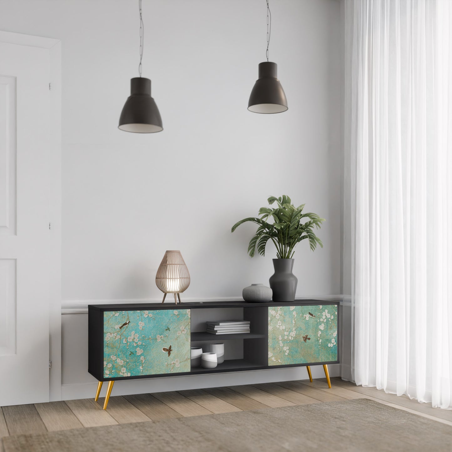 BLOOMING CHARM 2-dörrars TV-bänk i svart finish