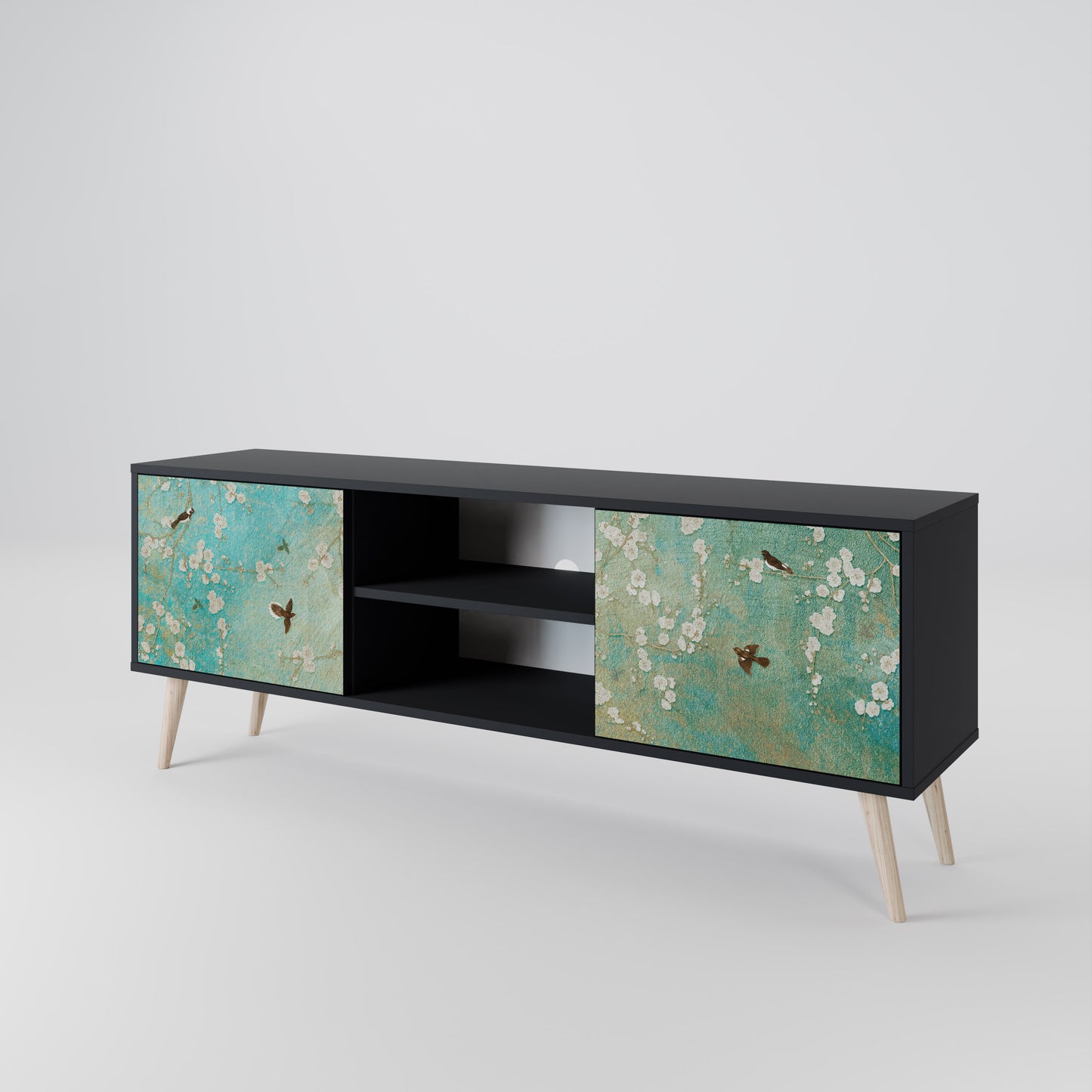 BLOOMING CHARM 2-dörrars TV-bänk i svart finish