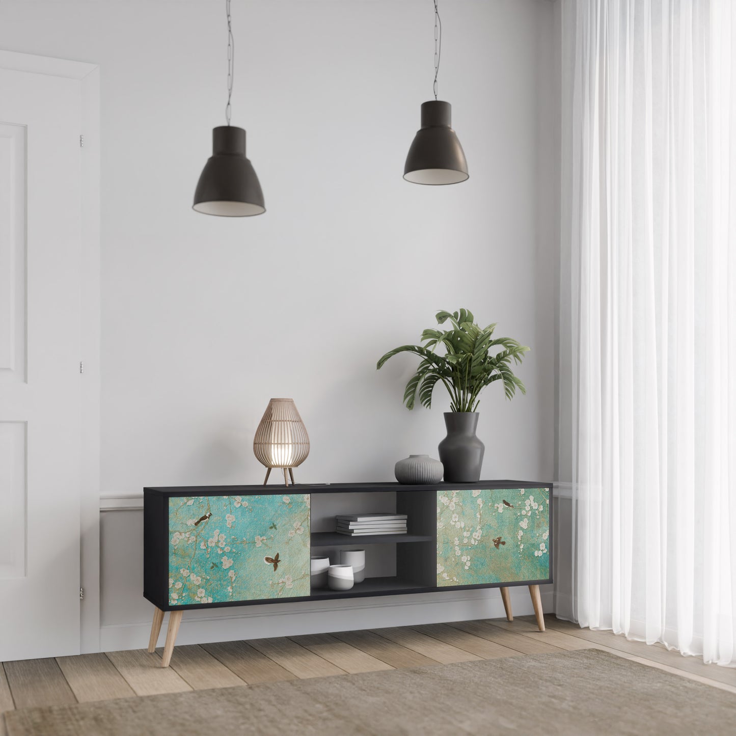 BLOOMING CHARM 2-dörrars TV-bänk i svart finish