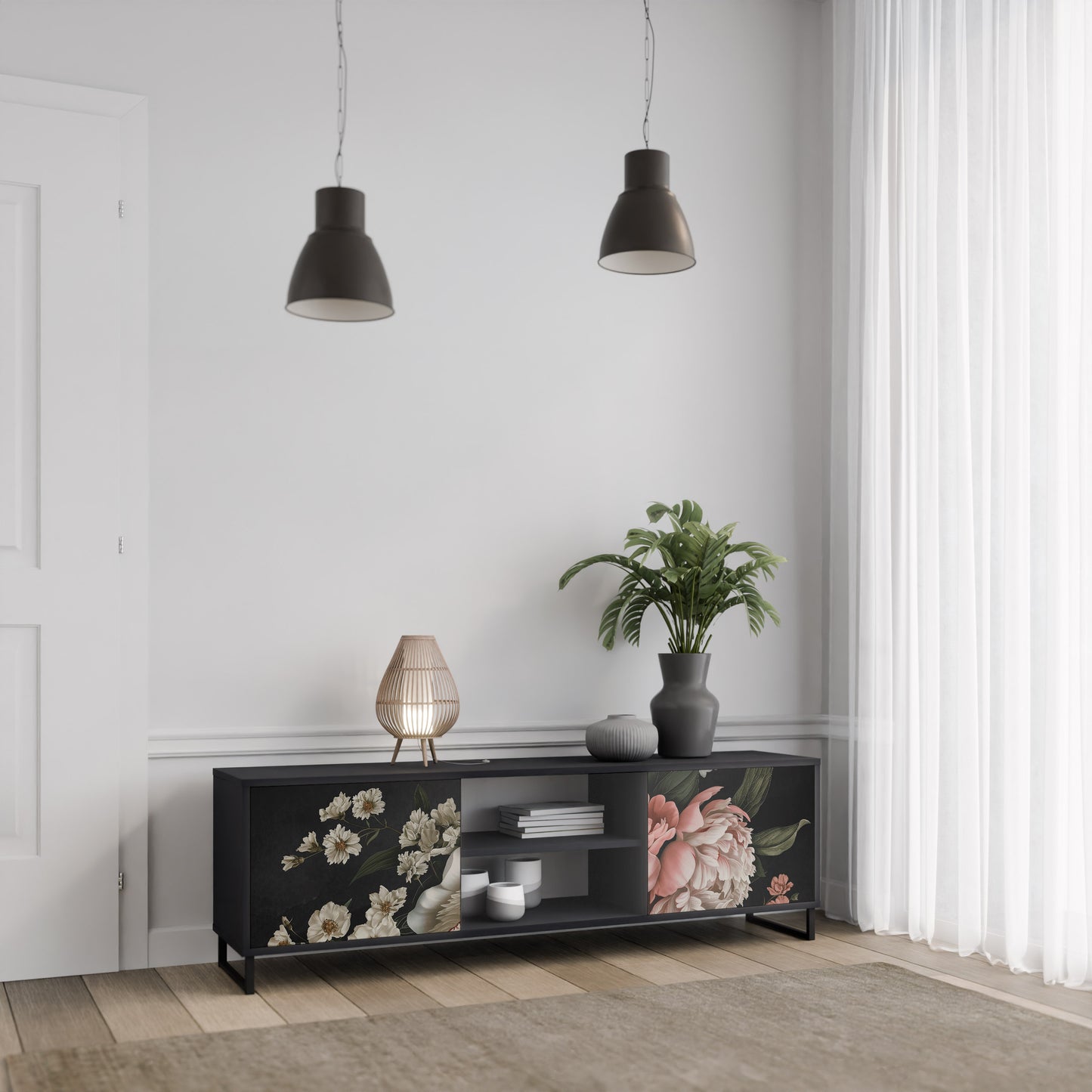 LUSH ELEGANCE 2-dörrars TV-bänk i svart finish