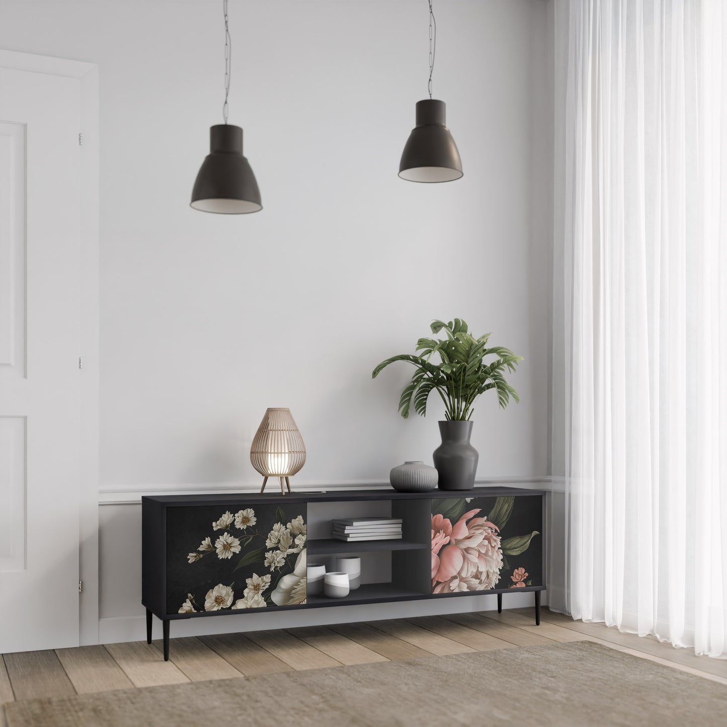 LUSH ELEGANCE 2-dörrars TV-bänk i svart finish