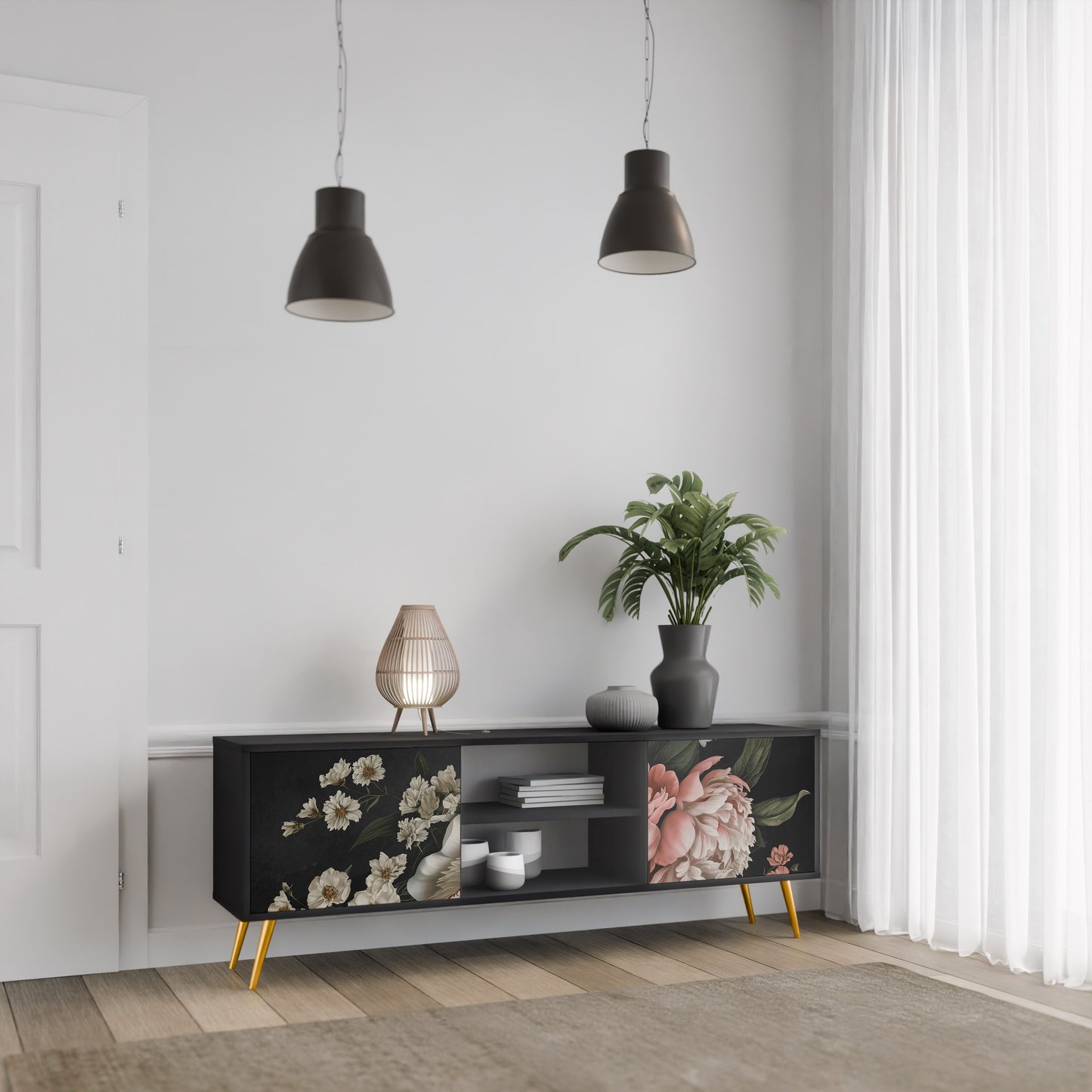 LUSH ELEGANCE 2-dörrars TV-bänk i svart finish