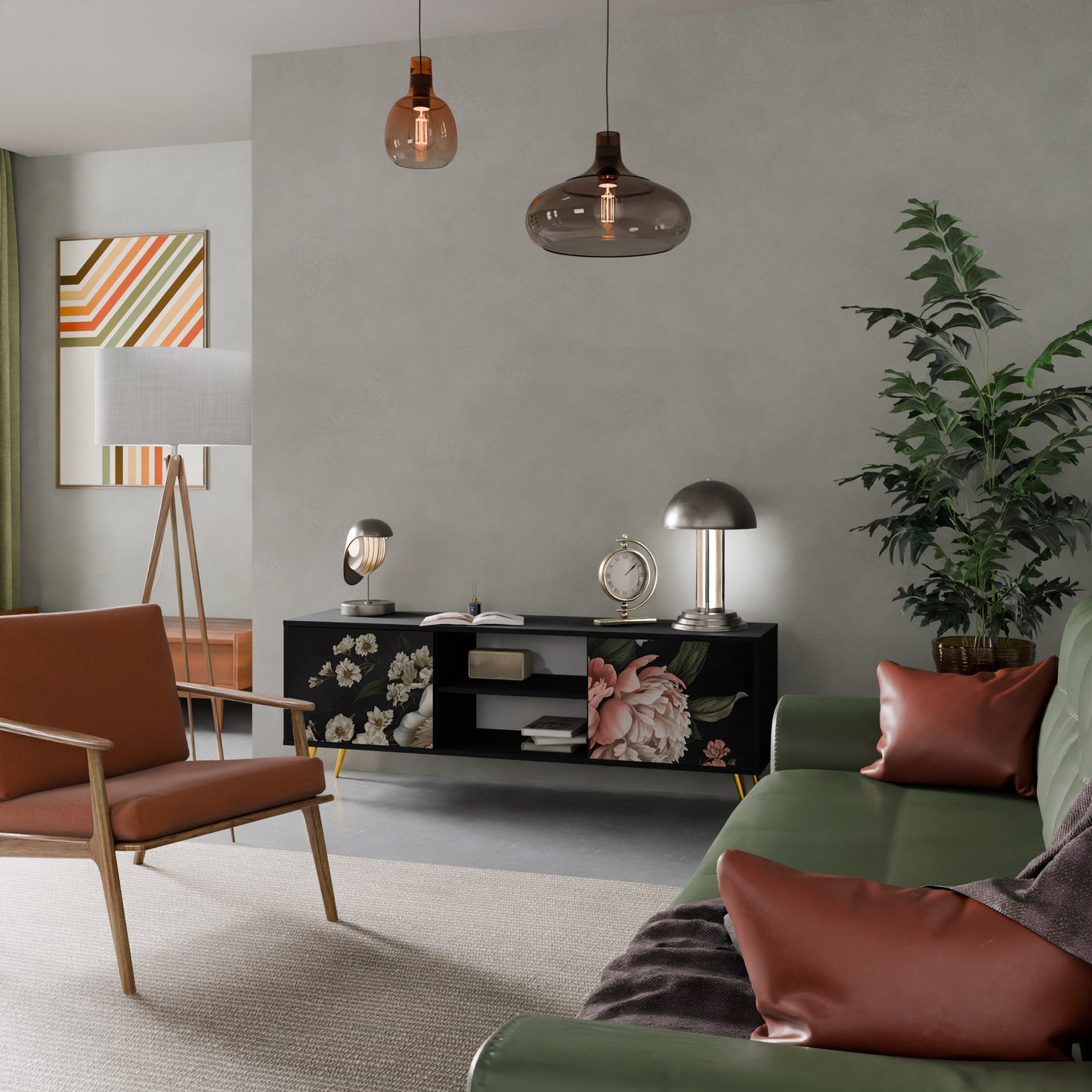 LUSH ELEGANCE 2-dörrars TV-bänk i svart finish