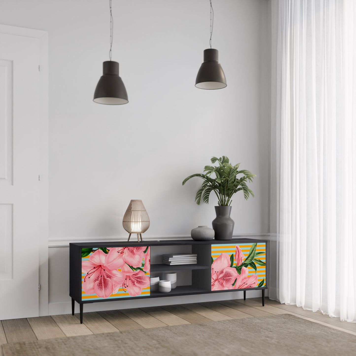 FRAGILE BEAUTY 2-dörrars TV-bänk i svart finish