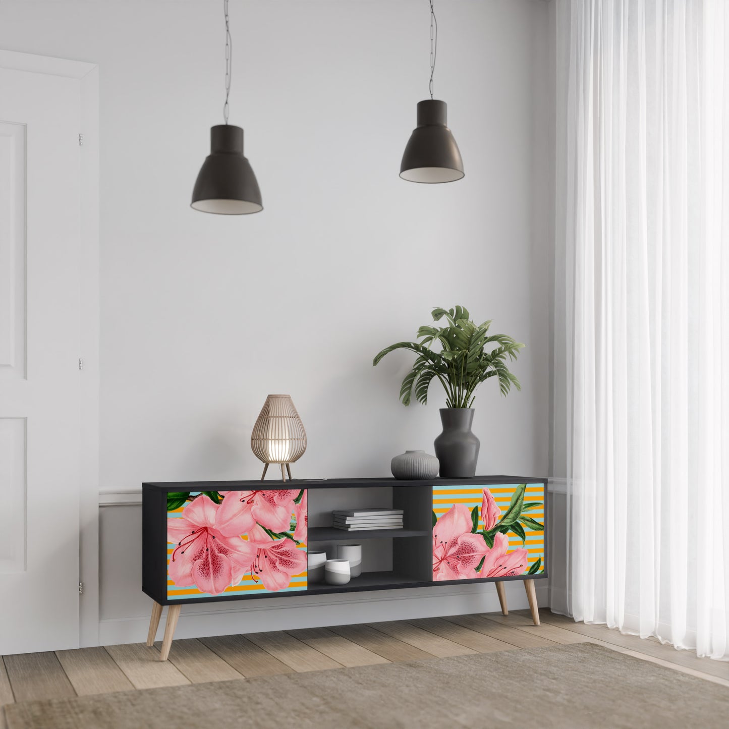 FRAGILE BEAUTY 2-dörrars TV-bänk i svart finish
