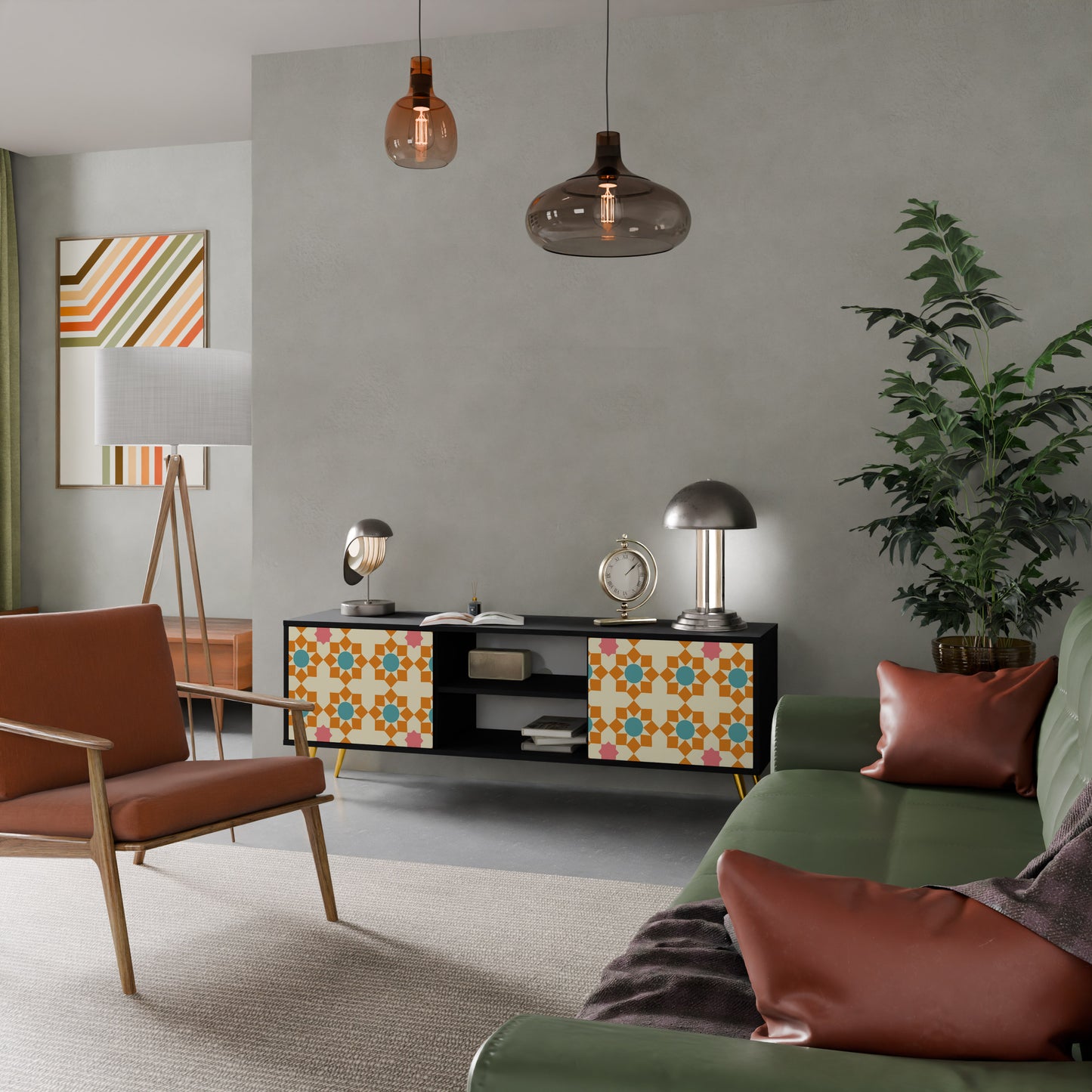 BLOMMAD DECOR 2-dörrars TV-bänk i svart finish