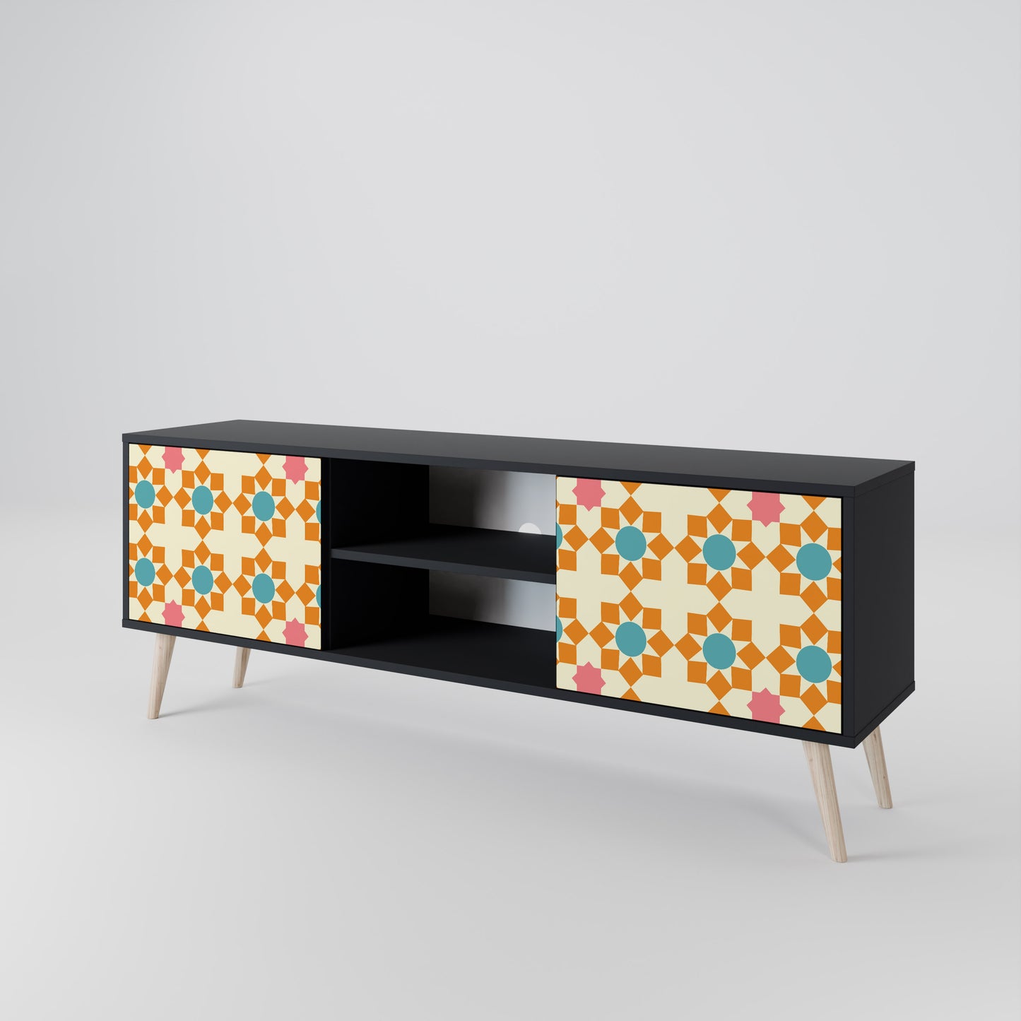 BLOMMAD DECOR 2-dörrars TV-bänk i svart finish