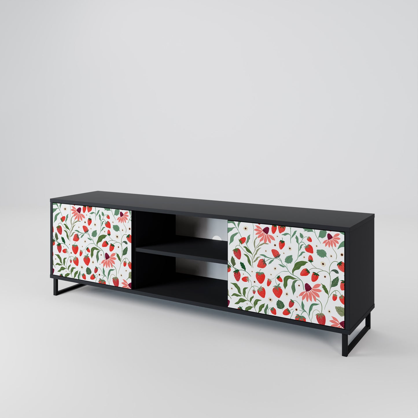 BLOMMOR OCH JORDGUBBAR 2-dörrars TV-bänk i svart finish