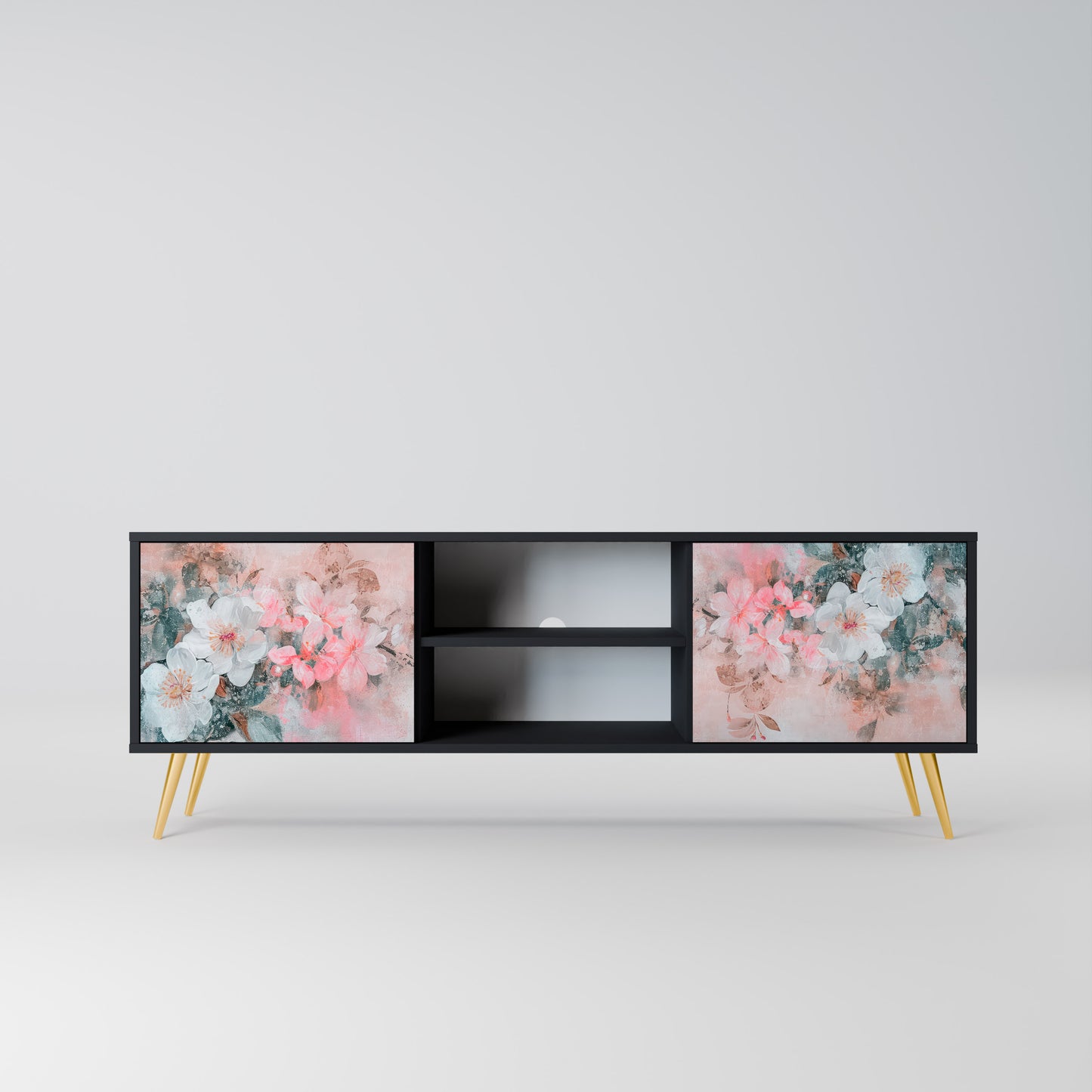 CHERRY BLOSSOM 2-dörrars TV-bänk i svart finish