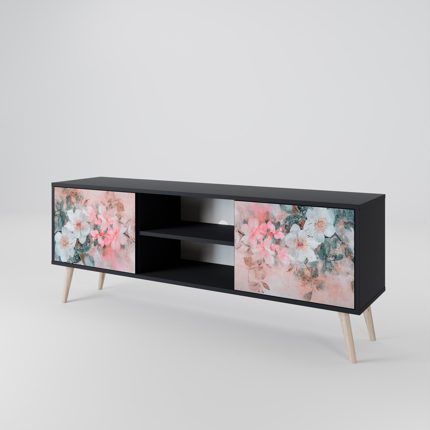 CHERRY BLOSSOM 2-dörrars TV-bänk i svart finish