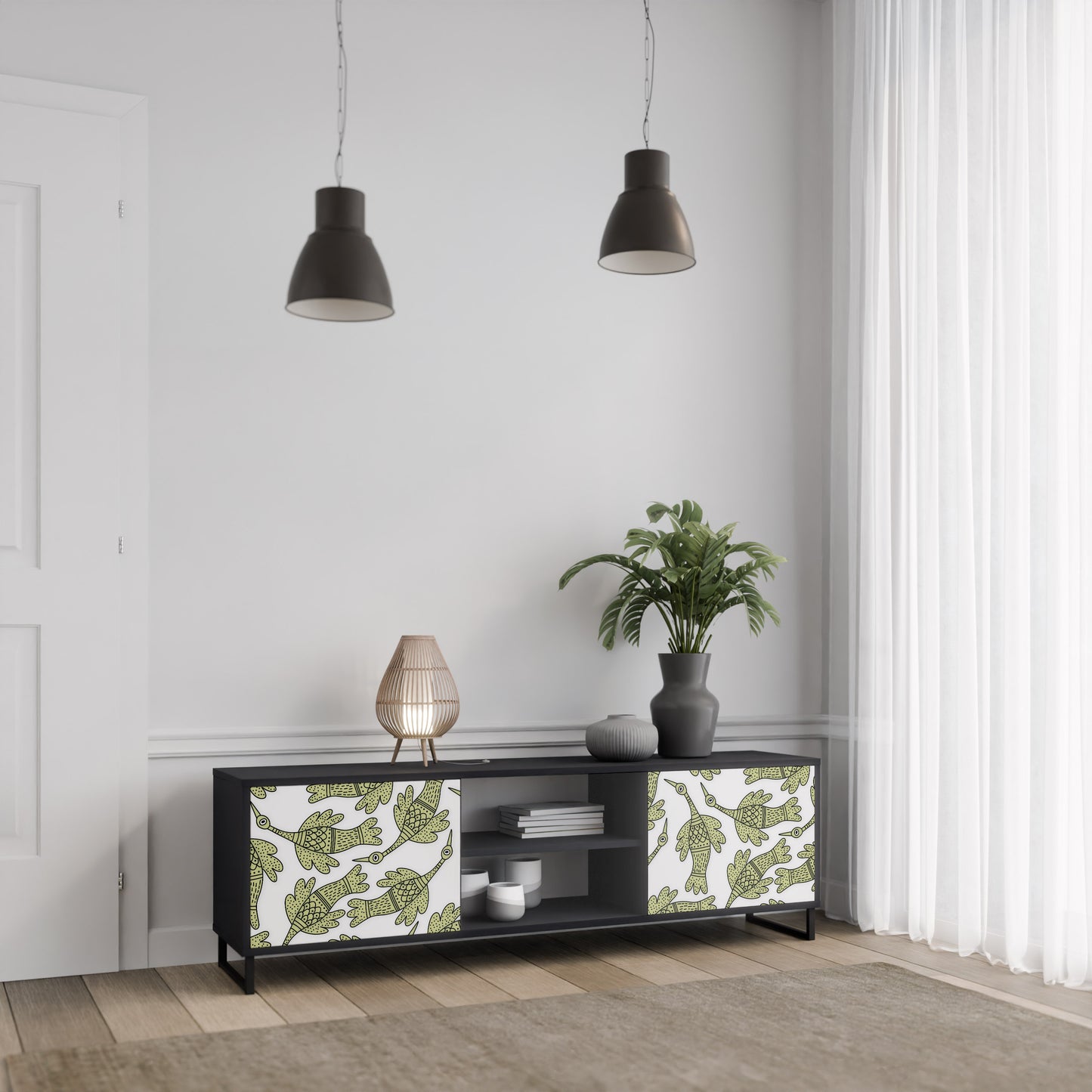 SEEDLING SONGBIRD 2-dörrars TV-bänk i svart finish