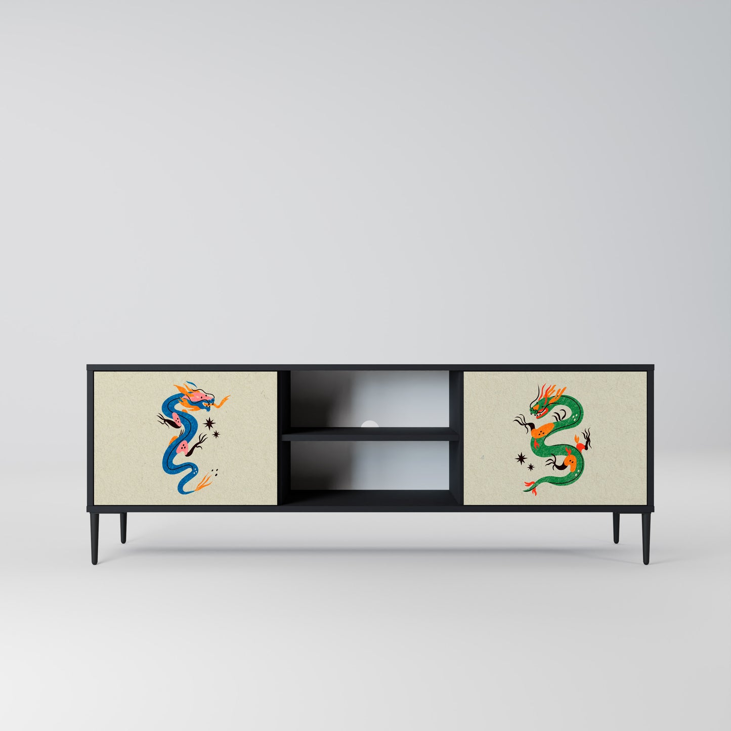 MYTHOLOGICAL CREATURES 2-Door TV Stand in Black Finish